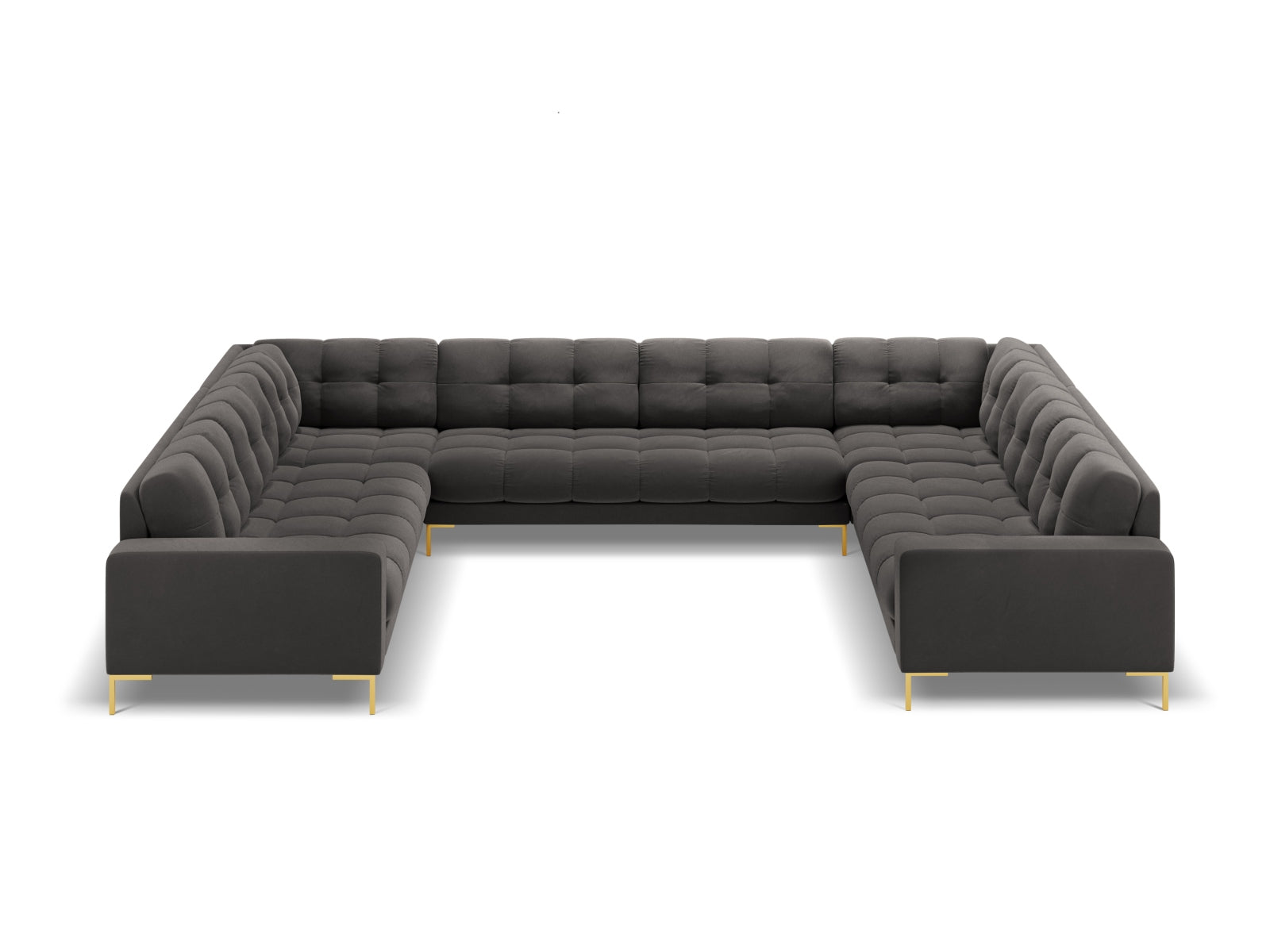 Mamaia Velour Panoramic Sofa 9 Sitzer in Dark Grey/Gold präsentiert im Onlineshop von KAQTU Design AG. 3er Sofa ist von Micadoni