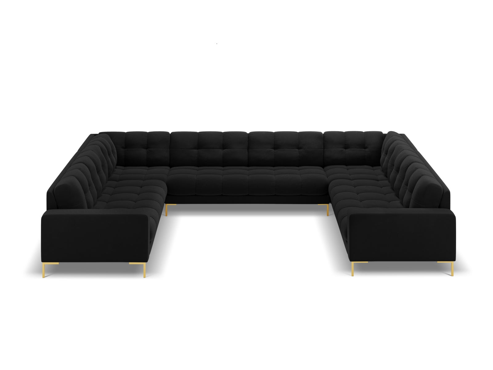 Mamaia Velour Panoramic Sofa 9 Sitzer in Black/Gold präsentiert im Onlineshop von KAQTU Design AG. 3er Sofa ist von Micadoni