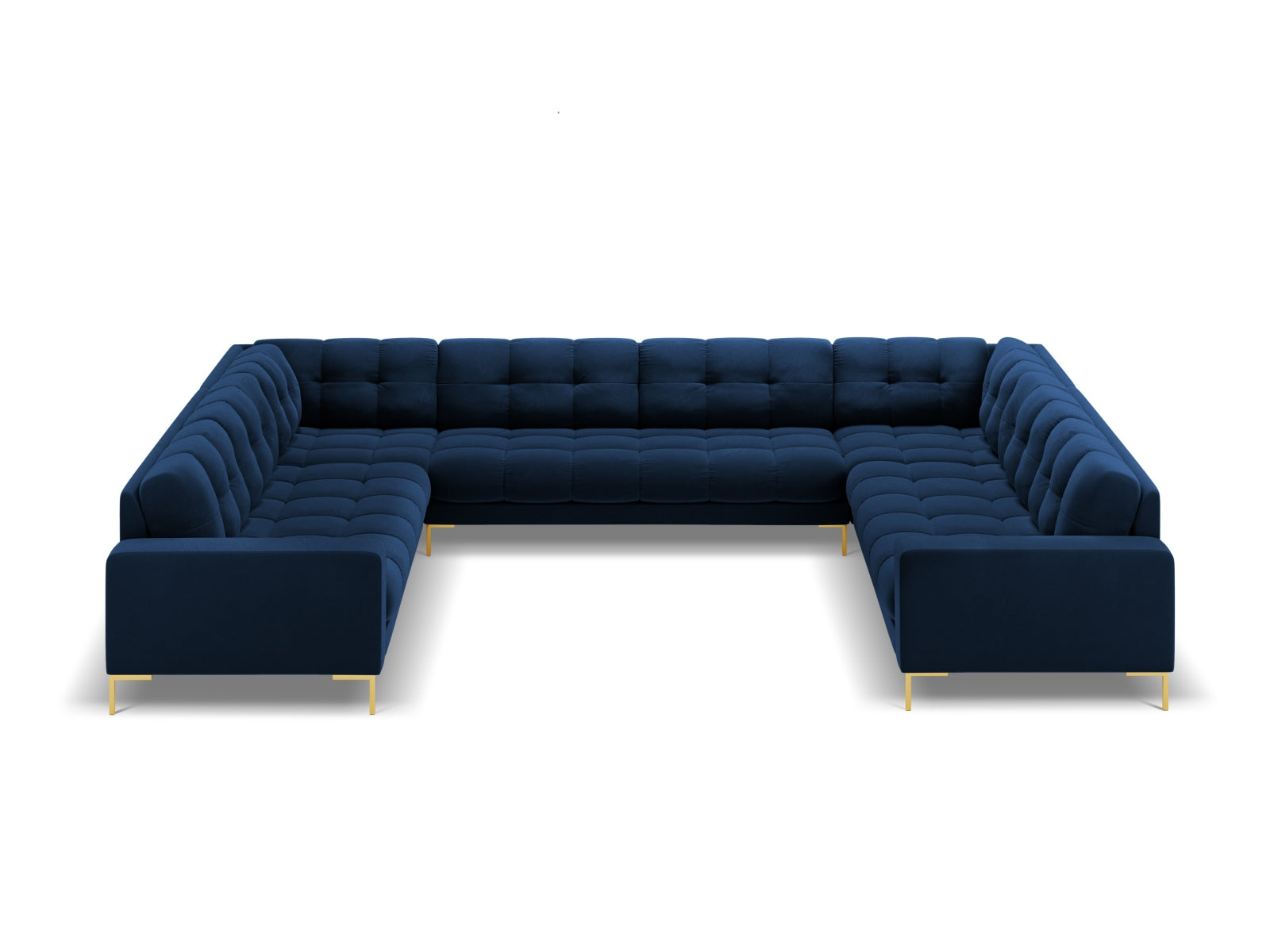 Mamaia Velour Panoramic Sofa 9 Sitzer in Royal Blue/Gold präsentiert im Onlineshop von KAQTU Design AG. 3er Sofa ist von Micadoni