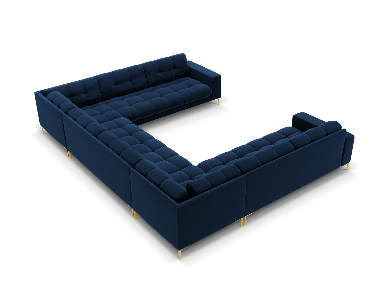 Mamaia Velour Panoramic Sofa 9 Sitzer in Royal Blue/Gold präsentiert im Onlineshop von KAQTU Design AG. 3er Sofa ist von Micadoni