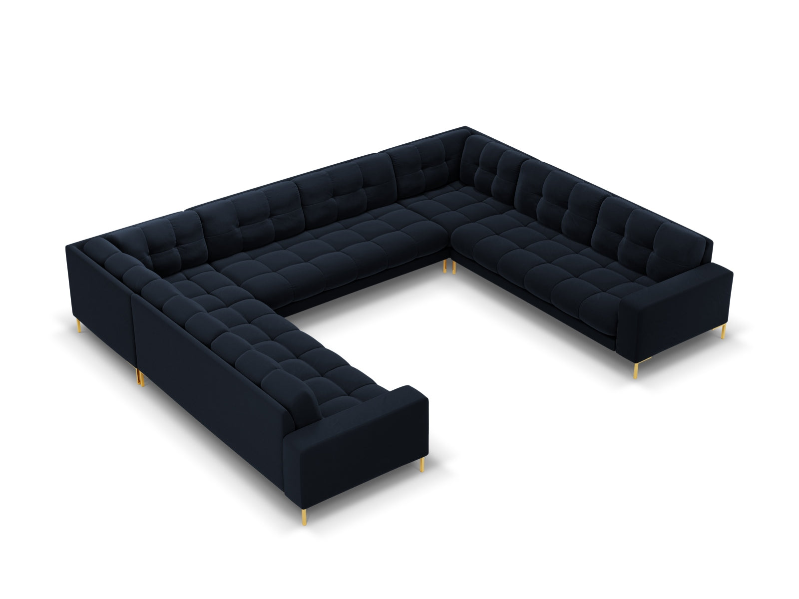 Mamaia Velour Panoramic Sofa 9 Sitzer in Dark Blue/Gold präsentiert im Onlineshop von KAQTU Design AG. 3er Sofa ist von Micadoni