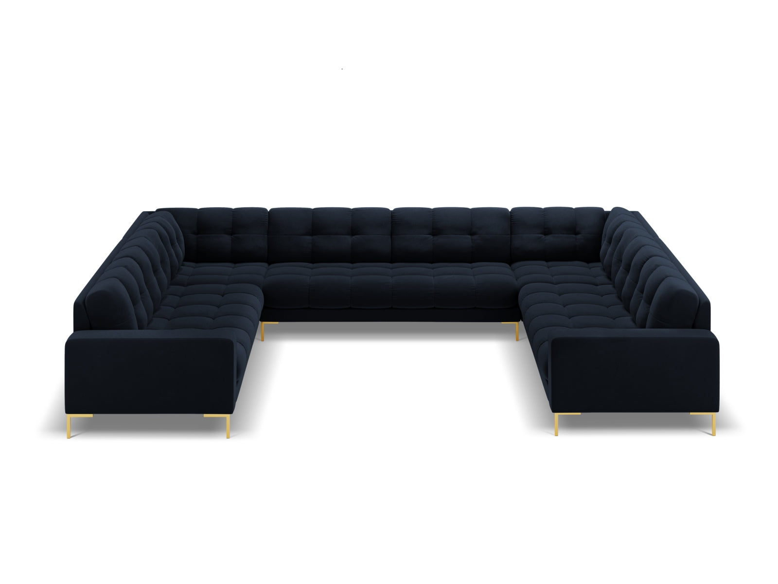 Mamaia Velour Panoramic Sofa 9 Sitzer in Dark Blue/Gold präsentiert im Onlineshop von KAQTU Design AG. 3er Sofa ist von Micadoni