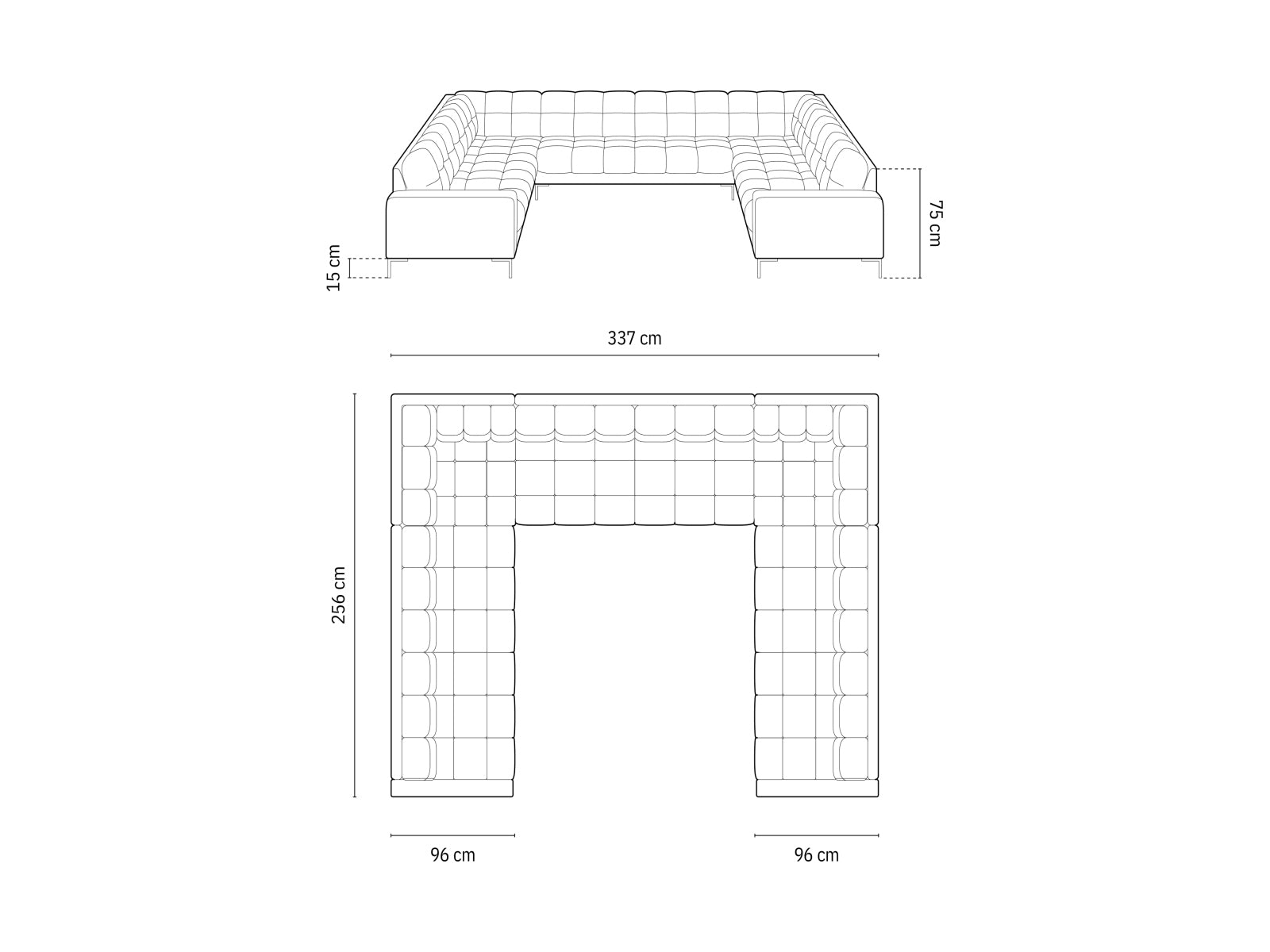 Mamaia Velour Panoramic Sofa 9 Sitzer in Silver/Schwarz präsentiert im Onlineshop von KAQTU Design AG. 3er Sofa ist von Micadoni