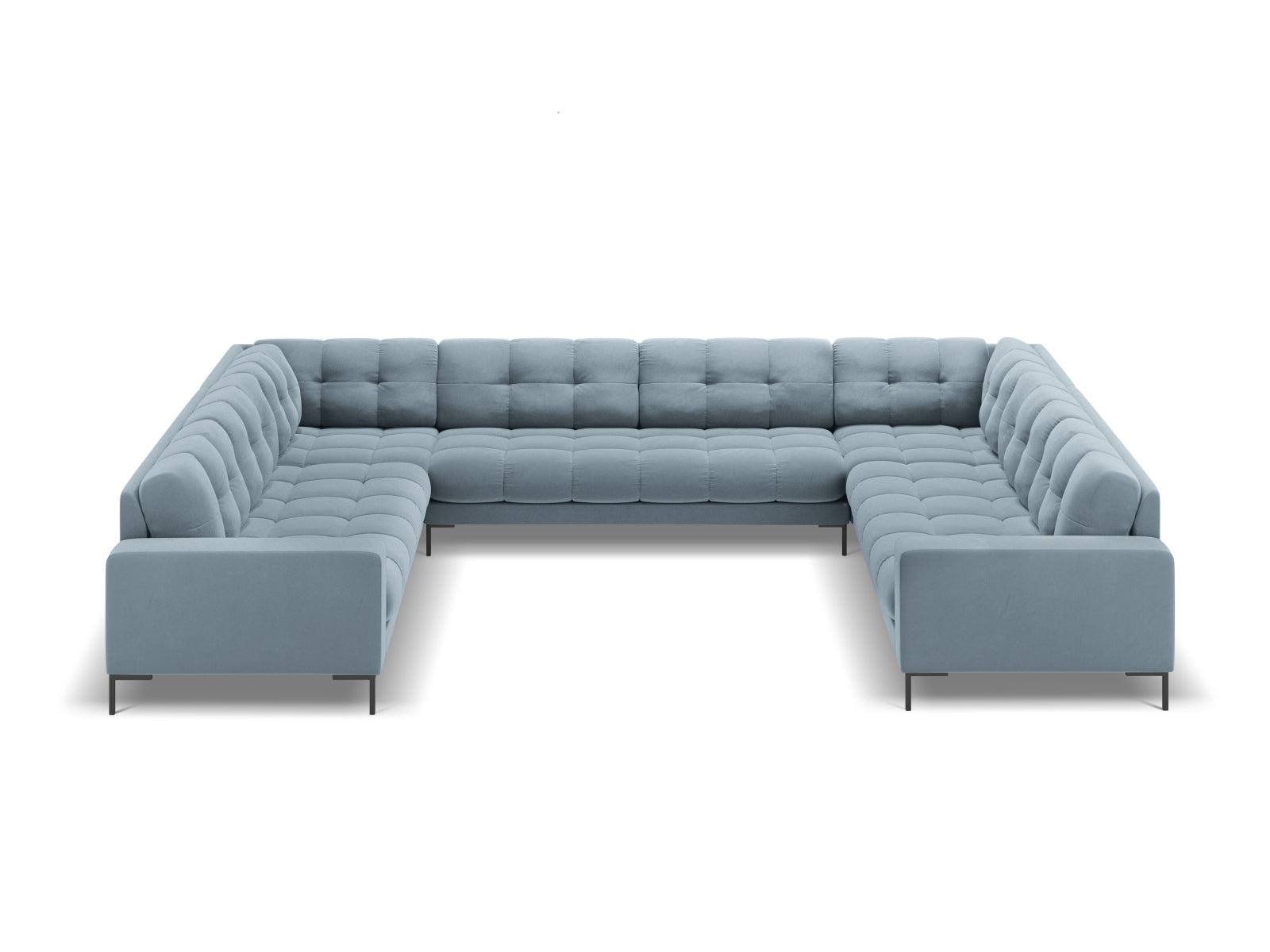 Mamaia Velour Panoramic Sofa 9 Sitzer in Light Blue/Schwarz präsentiert im Onlineshop von KAQTU Design AG. 3er Sofa ist von Micadoni