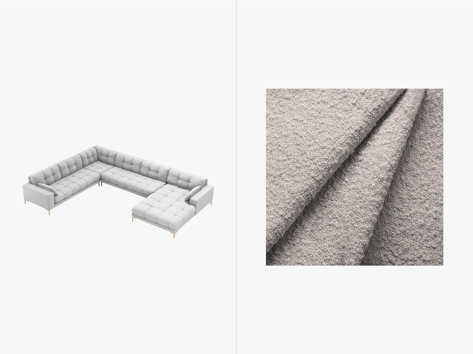 Mamaia Panoramic Ecksofa links 7 Sitzer in Light Grey/Gold präsentiert im Onlineshop von KAQTU Design AG. Ecksofa links ist von Micadoni