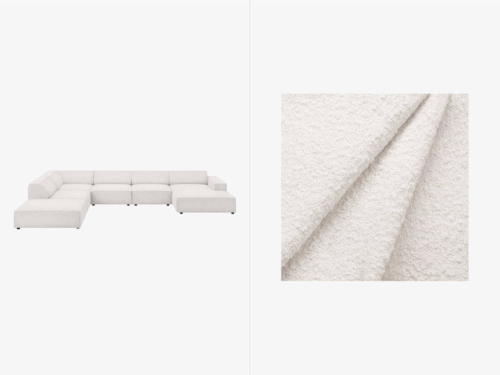 Jodie Boucle modulares Panoramic Ecksofa links 7 Sitzer in White präsentiert im Onlineshop von KAQTU Design AG. Ecksofa links ist von Micadoni