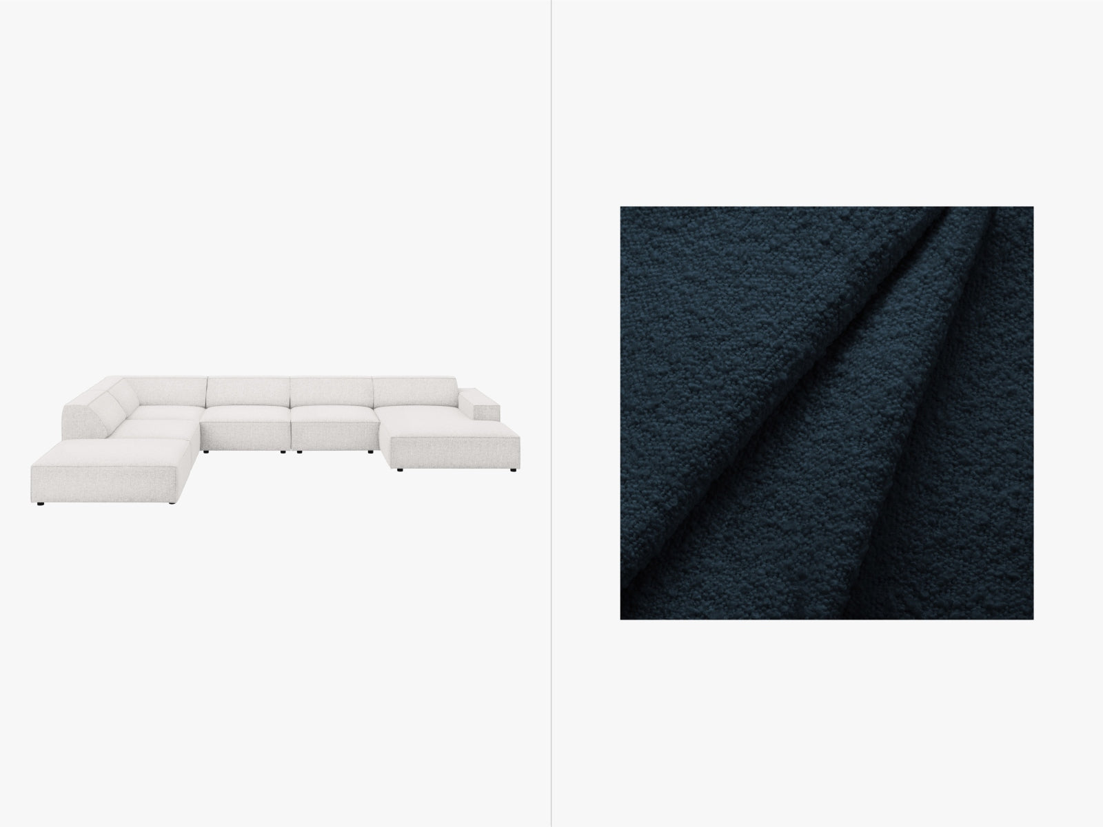 Jodie Boucle modulares Panoramic Ecksofa links 7 Sitzer in Dark Blue präsentiert im Onlineshop von KAQTU Design AG. Ecksofa links ist von Micadoni