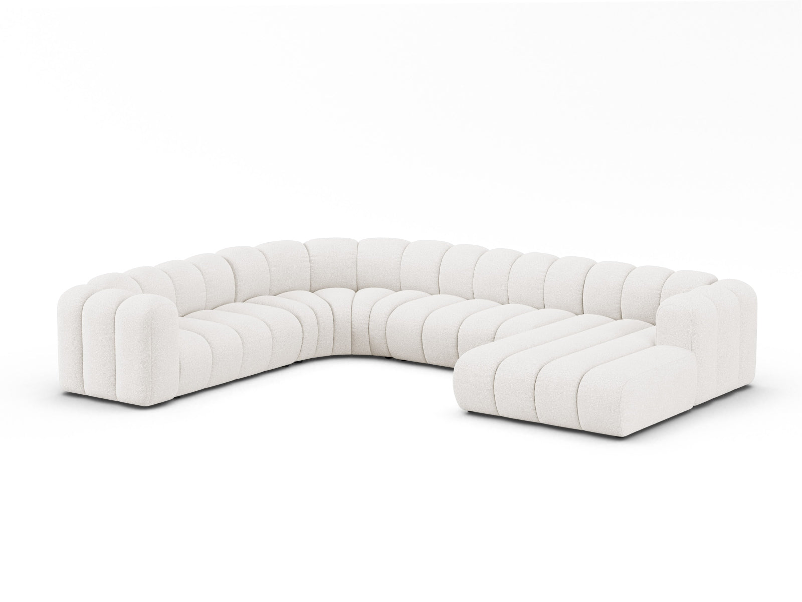 Elegantes Lupine Boucle Ecksofa links für 6 Personen in stilvollem White-Baloo, ideal für moderne Wohnräume.