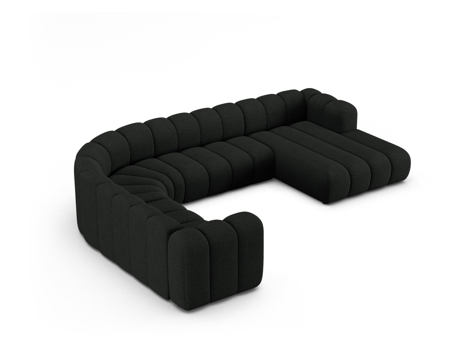 Gemütliches Lupine Boucle Ecksofa links für 6 Personen in edlem Black-Baloo, perfekt für stilvolle und einladende Wohnbereiche.