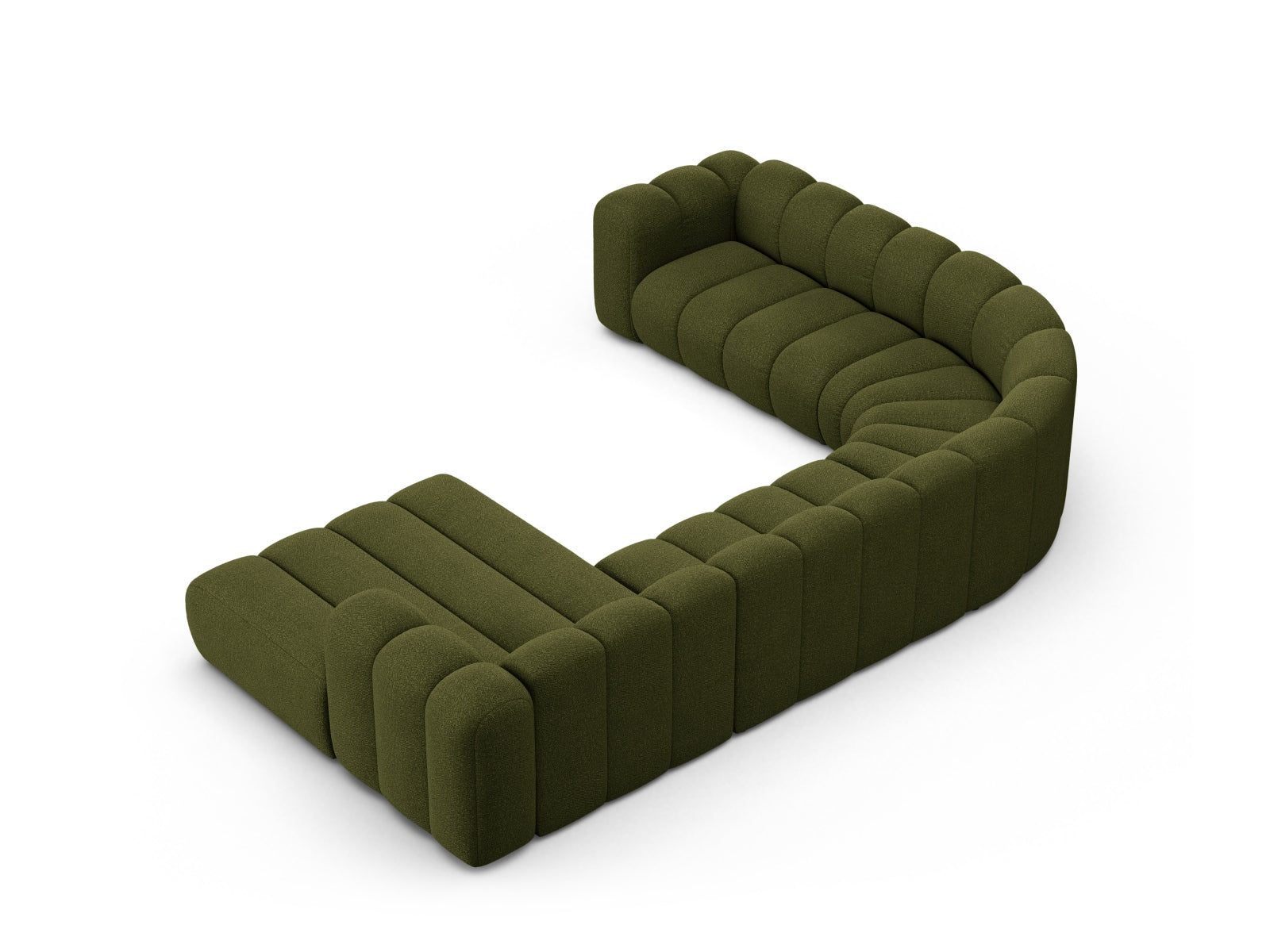 Lupine Boucle Modular Panoramic Ecksofa links 6 Sitzer in Dark Olive Green präsentiert im Onlineshop von KAQTU Design AG. Ecksofa links ist von Micadoni