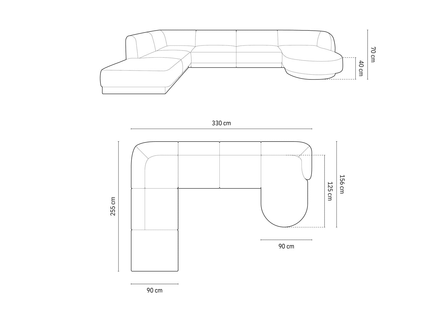 Miley Panoramic Ecksofa links 6 Sitzer in White präsentiert im Onlineshop von KAQTU Design AG. Ecksofa links ist von Micadoni