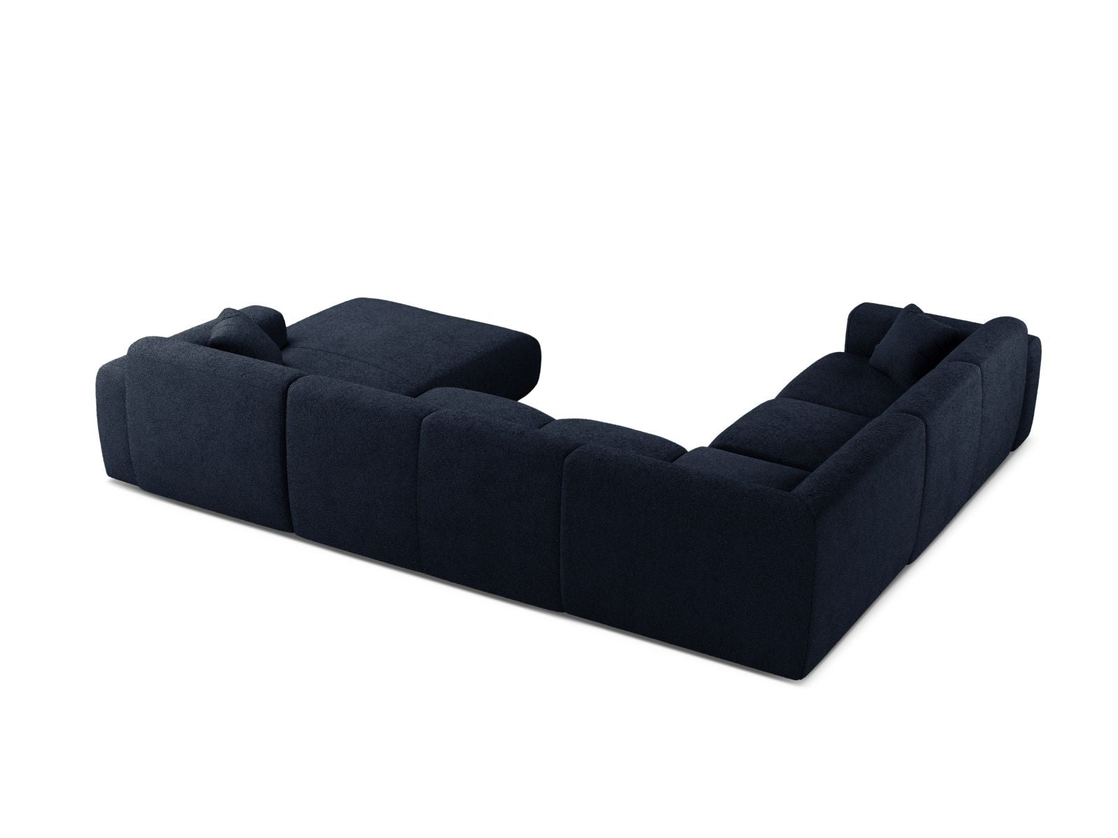 Modulares 6-Sitzer Ecksofa Molino in stilvollem Dunkelblau, perfekt für großzügige Wohnlandschaften und entspannte Stunden.