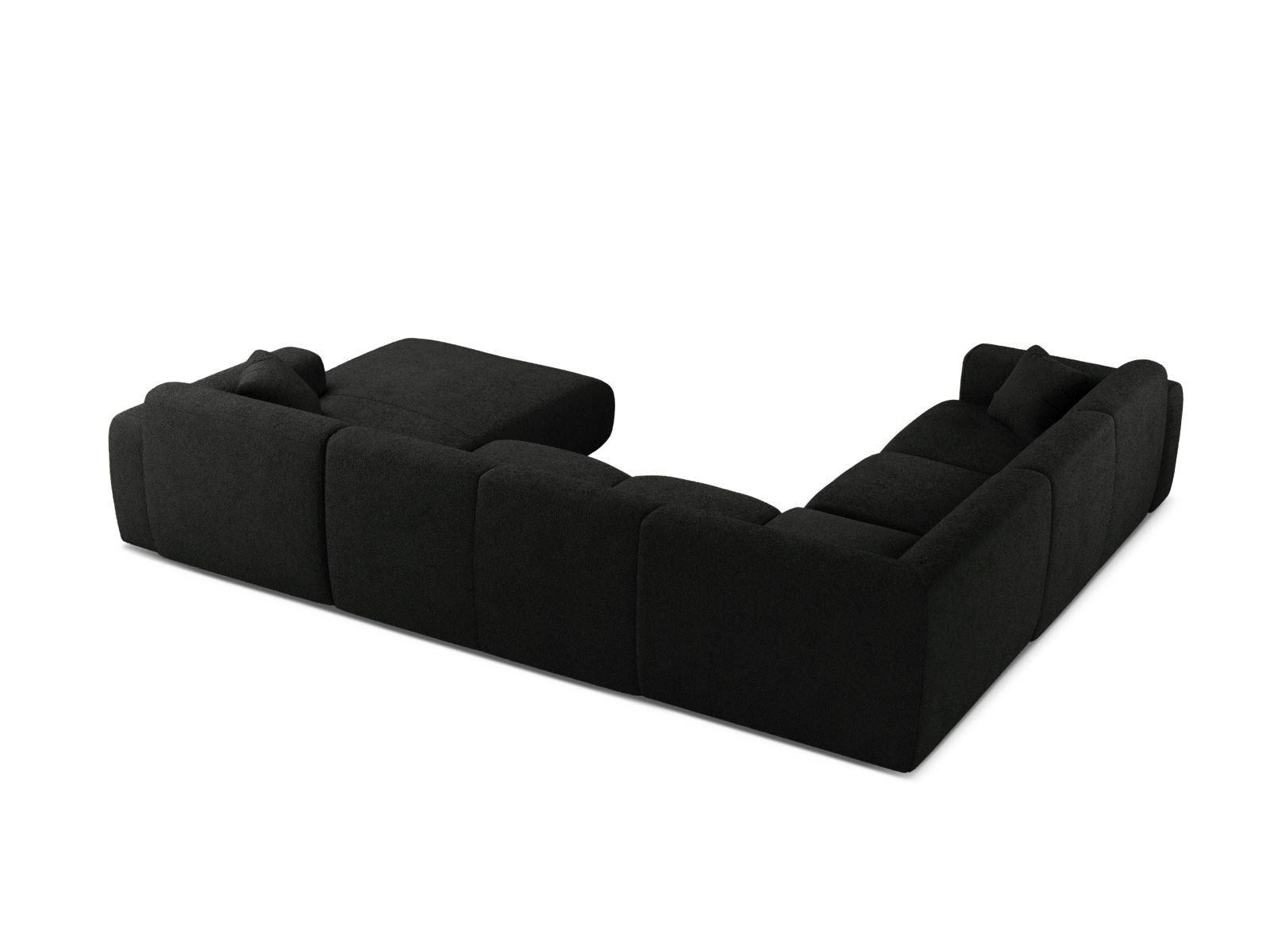Modulares 6-Sitzer Ecksofa Molino in Schwarz-Baloo, perfekt für großzügige Wohnlandschaften, vereint Komfort und modernes Design.