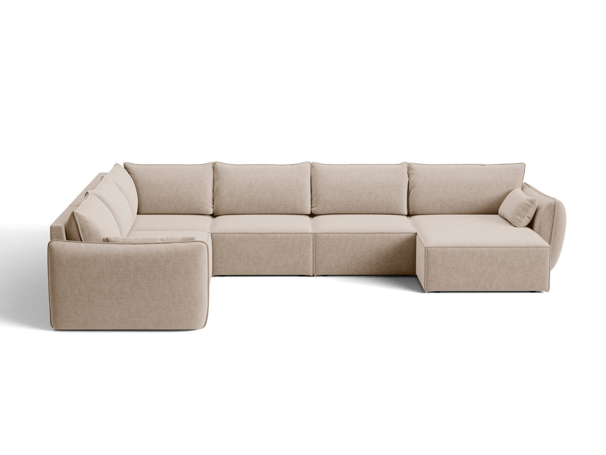 L-Sofa Kaelle Panoramasofa links von Micadoni mit Stoffbezug und niedrigen schwarzen Beinen