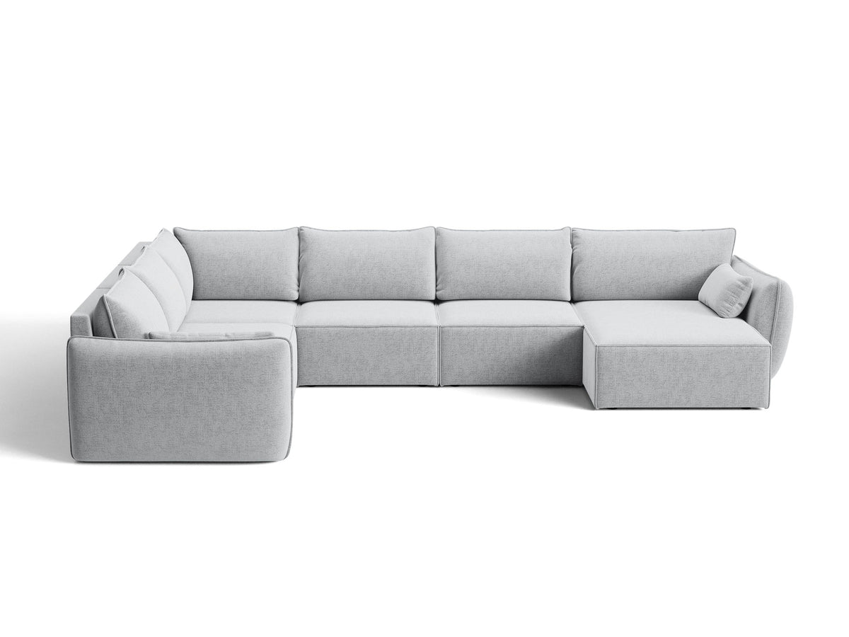 L-Sofa Kaelle Panoramasofa links von Micadoni mit Stoffbezug und niedrigen schwarzen Beinen