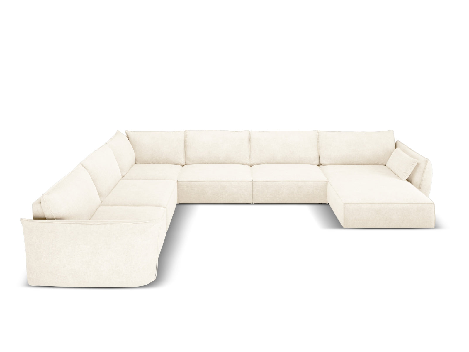 Elegantes Kaelle Panoramic Ecksofa links für 8 Personen in sanftem Beige, ideal für stilvolle Wohnräume und gesellige Abende.