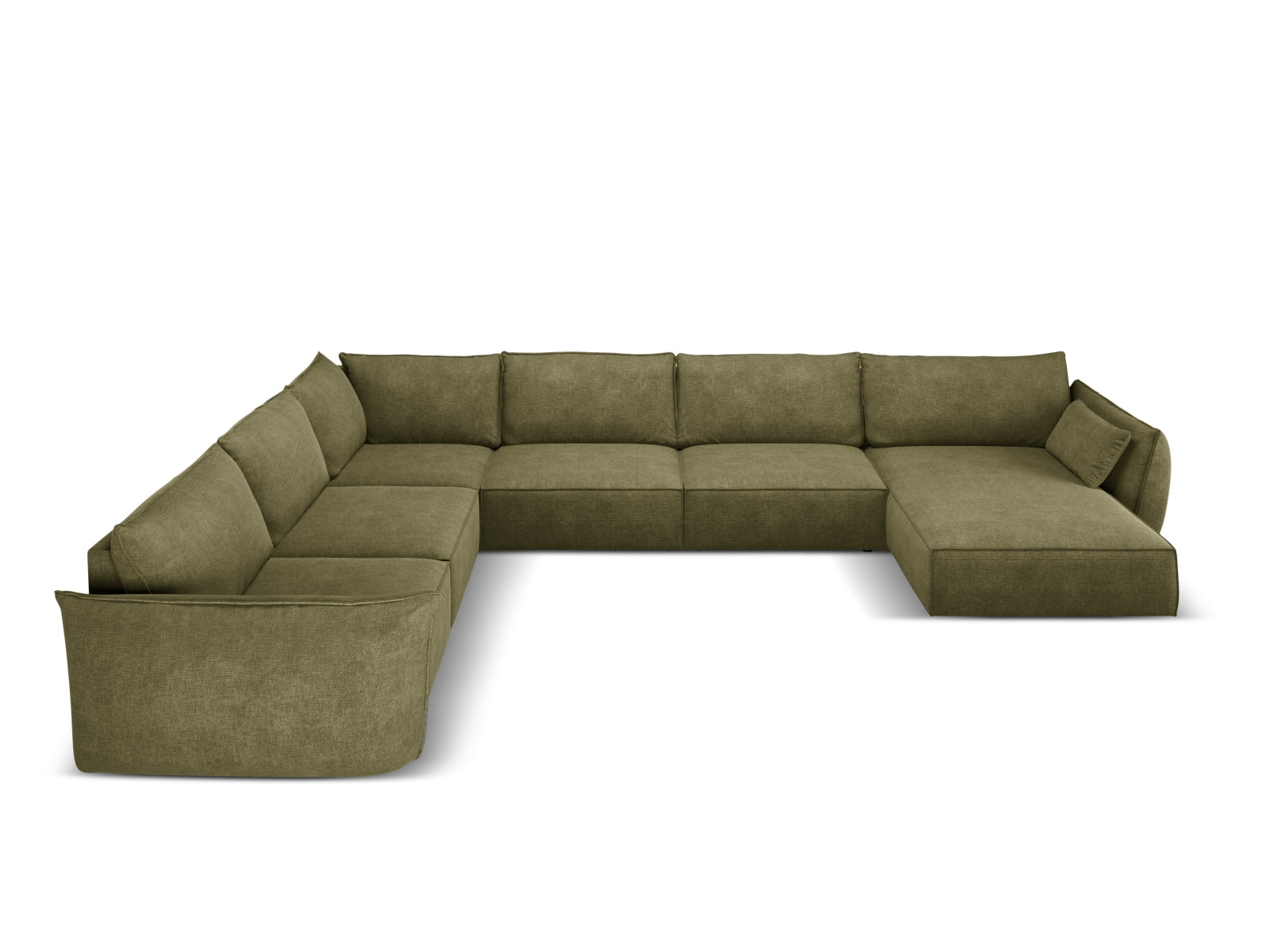 Elegantes Kaelle Panoramic Ecksofa links für 8 Personen in stilvollem Grün, ideal für moderne Wohnräume und gemütliche Abende.