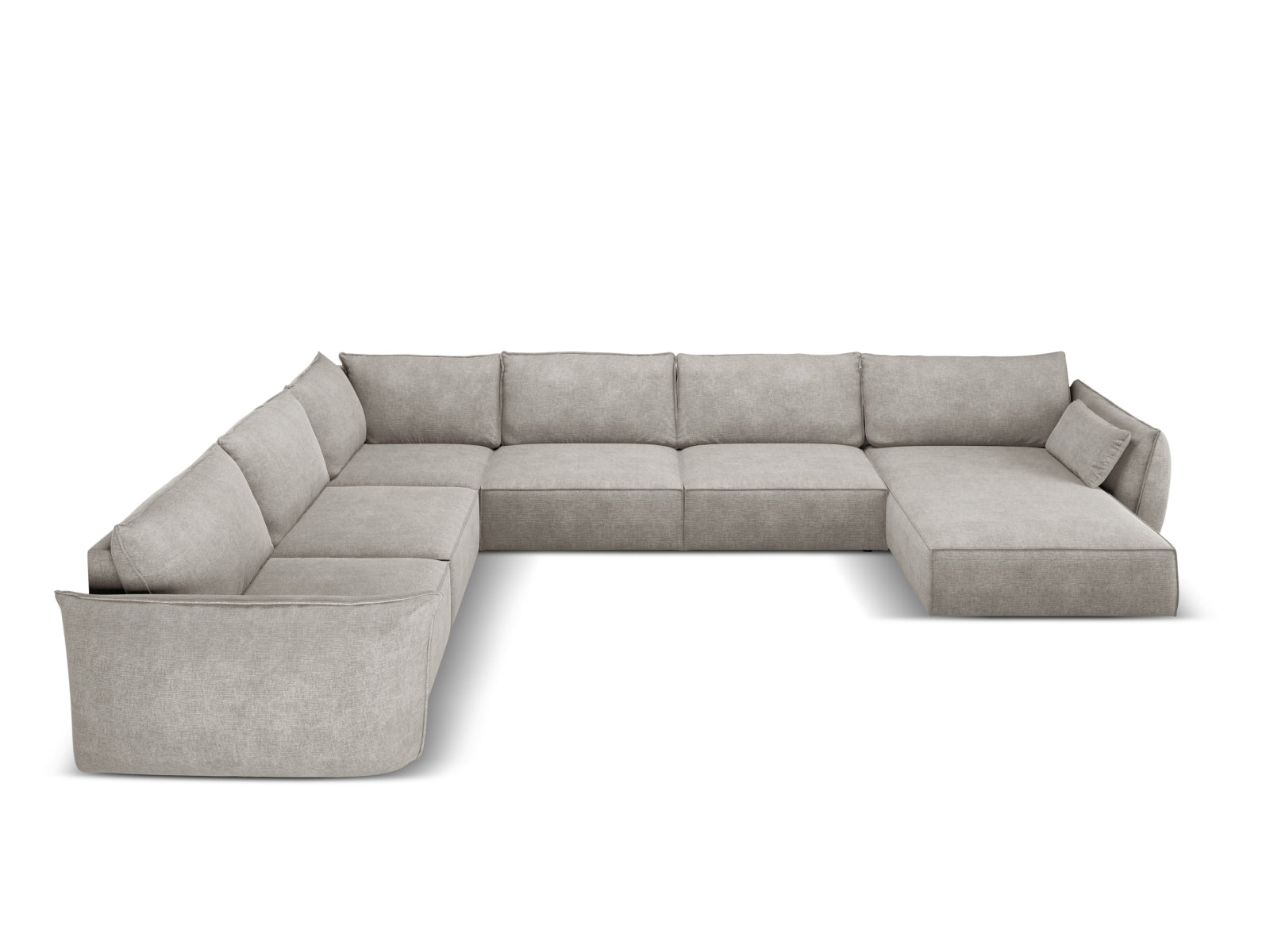 Stylisches Kaelle Panoramic Ecksofa links für 8 Personen in hellem Grau, ideal für moderne Wohnräume und gemütliche Abende.