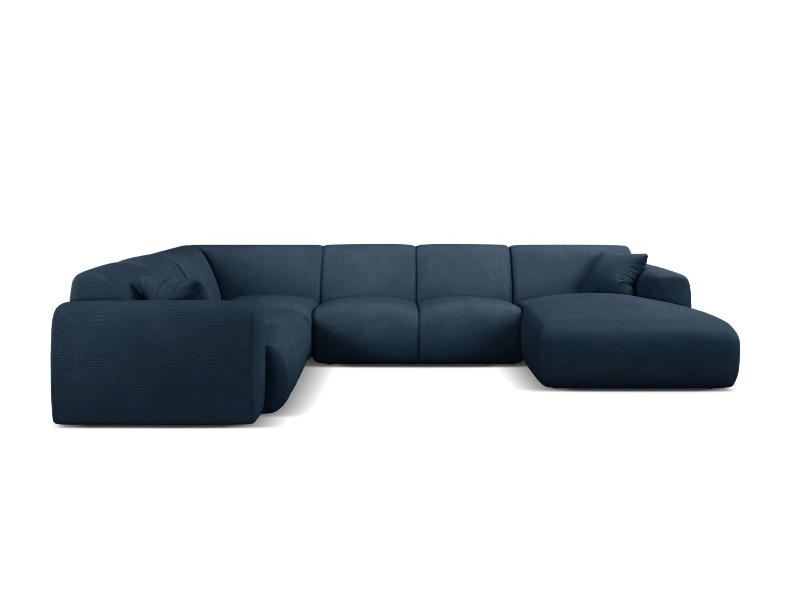 Elegantes 6-Sitzer Ecksofa Molino in Royal Blue-Rebel, ideal für moderne Wohnräume, bietet Komfort und Stil in einer modularen Form.