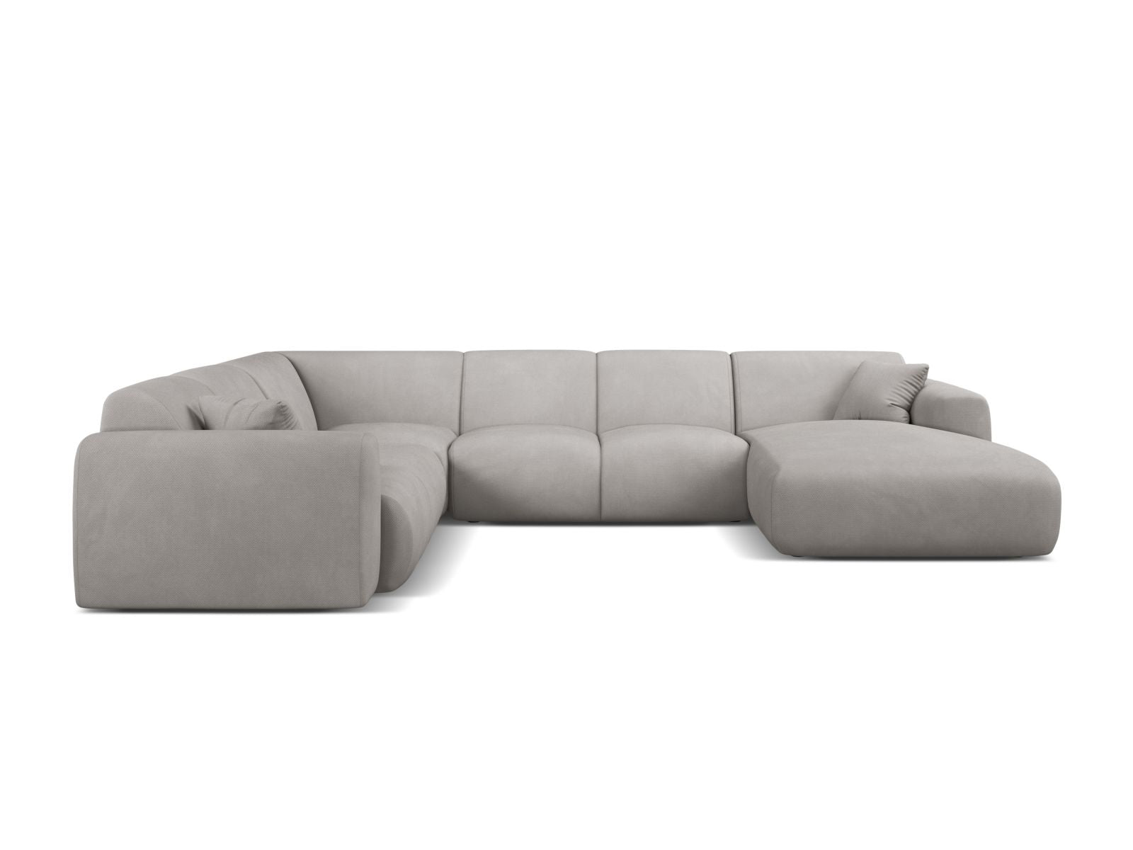 Elegantes 6-Sitzer Ecksofa Molino in hellem Grau, ideal für moderne Wohnräume, bietet Komfort und Stil in einem modularen Design.
