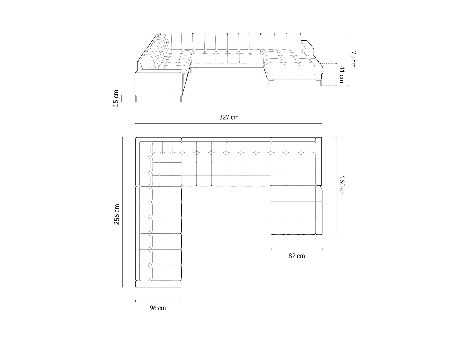 Mamaia Panoramic Ecksofa links 7 Sitzer in Light Grey/Schwarz präsentiert im Onlineshop von KAQTU Design AG. Ecksofa links ist von Micadoni