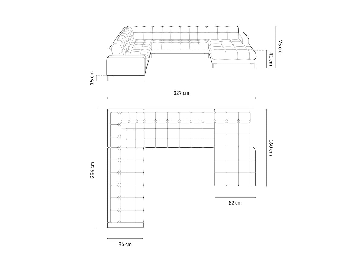 Mamaia Panoramic Ecksofa links 7 Sitzer in Light Grey/Schwarz-Neve präsentiert im Onlineshop von KAQTU Design AG. Ecksofa links ist von Micadoni