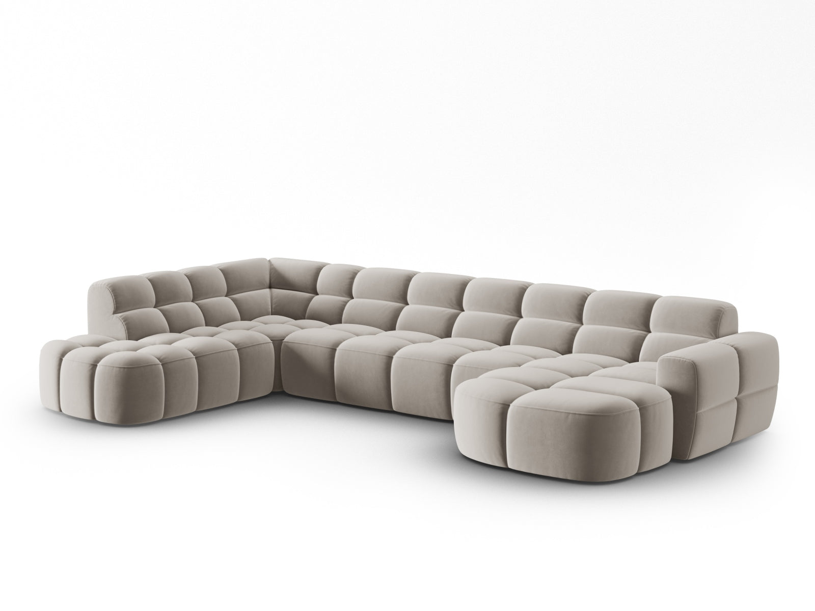 Lisa Velour Panoramic Ecksofa links 7 Sitzer in Light Beige präsentiert im Onlineshop von KAQTU Design AG. Ecksofa links ist von Micadoni