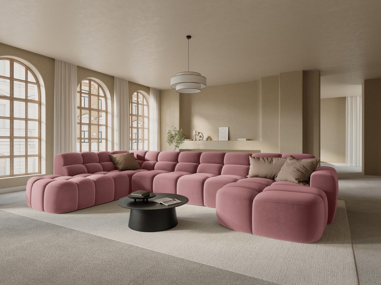 Lisa Velour Panoramic Ecksofa links 7 Sitzer in Flamingo präsentiert im Onlineshop von KAQTU Design AG. Ecksofa links ist von Micadoni