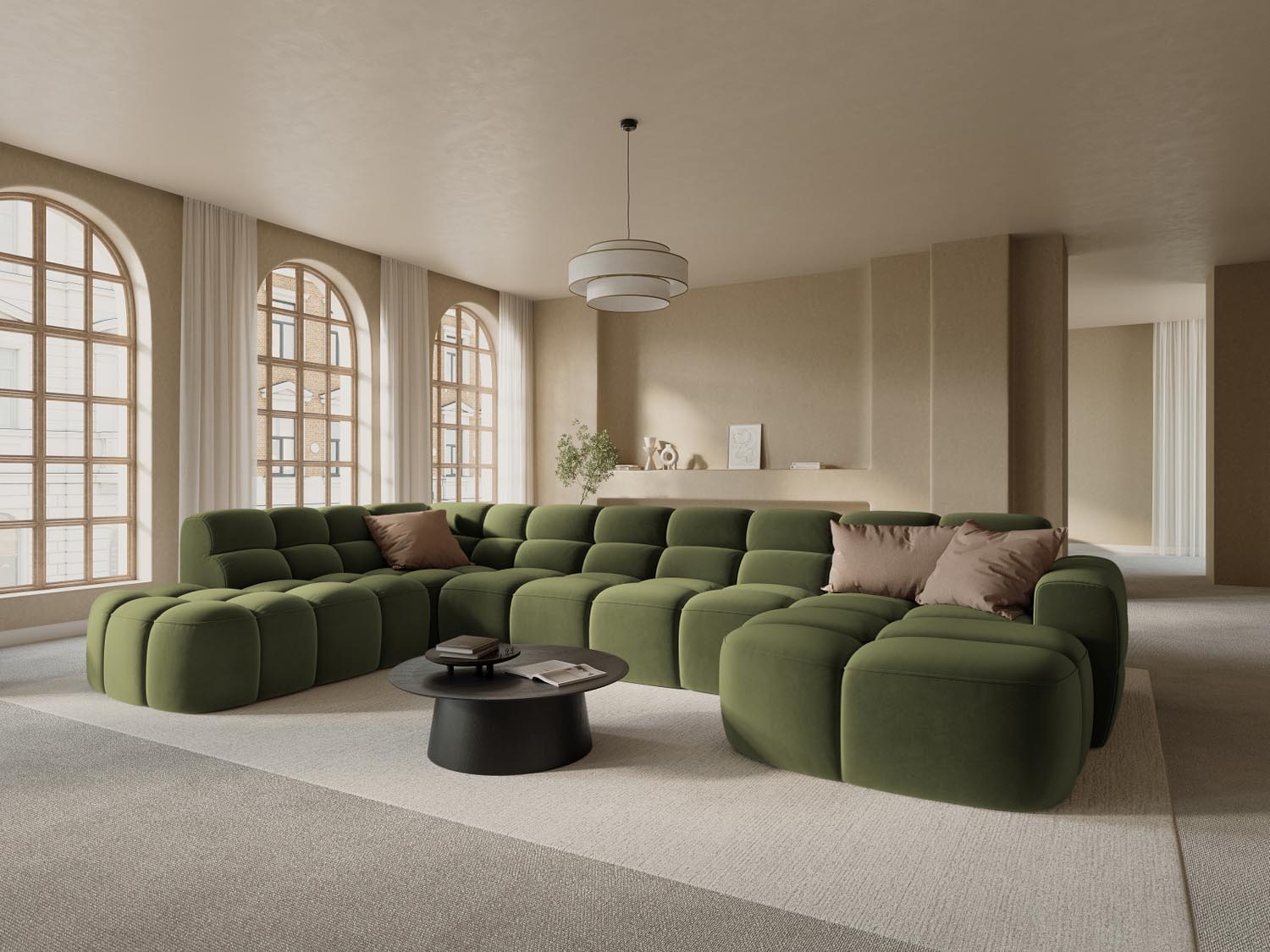 Lisa Velour Panoramic Ecksofa links 7 Sitzer in Light Green präsentiert im Onlineshop von KAQTU Design AG. Ecksofa links ist von Micadoni