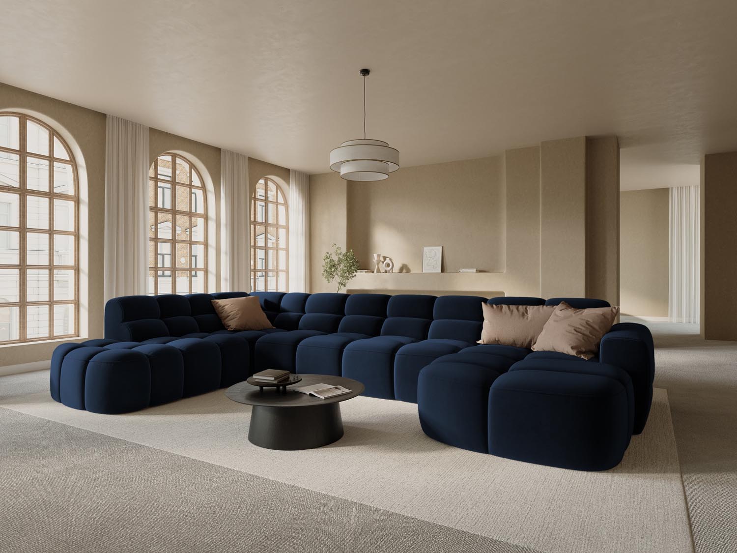 Lisa Velour Panoramic Ecksofa links 7 Sitzer in Royal Blue präsentiert im Onlineshop von KAQTU Design AG. Ecksofa links ist von Micadoni