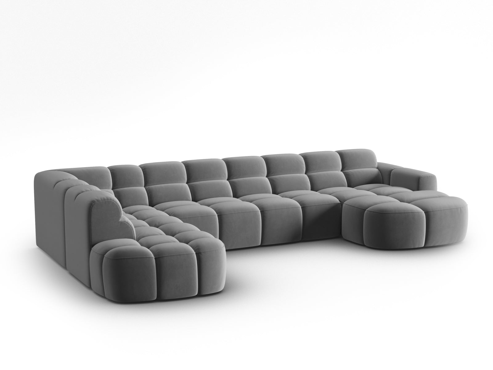 Lisa Velour Panoramic Ecksofa links 7 Sitzer in Light Grey präsentiert im Onlineshop von KAQTU Design AG. Ecksofa links ist von Micadoni