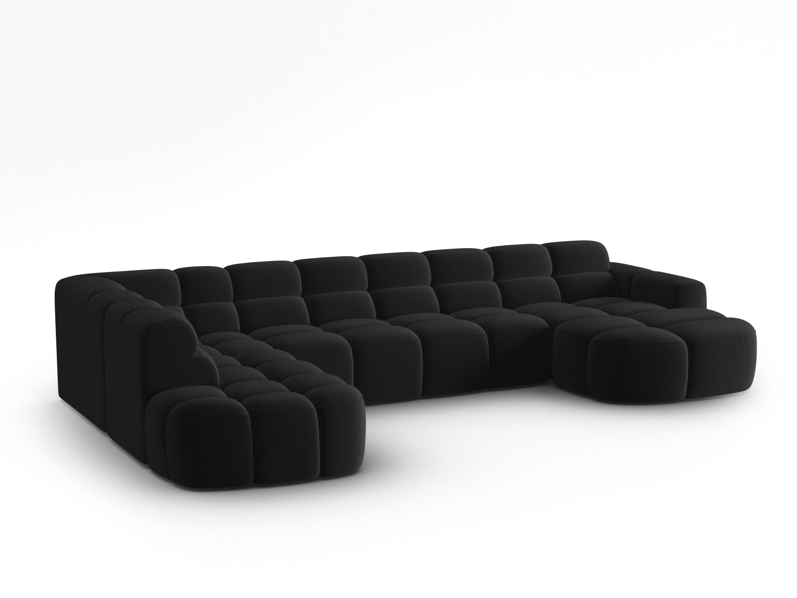 Lisa Velour Panoramic Ecksofa links 7 Sitzer in Black präsentiert im Onlineshop von KAQTU Design AG. Ecksofa links ist von Micadoni
