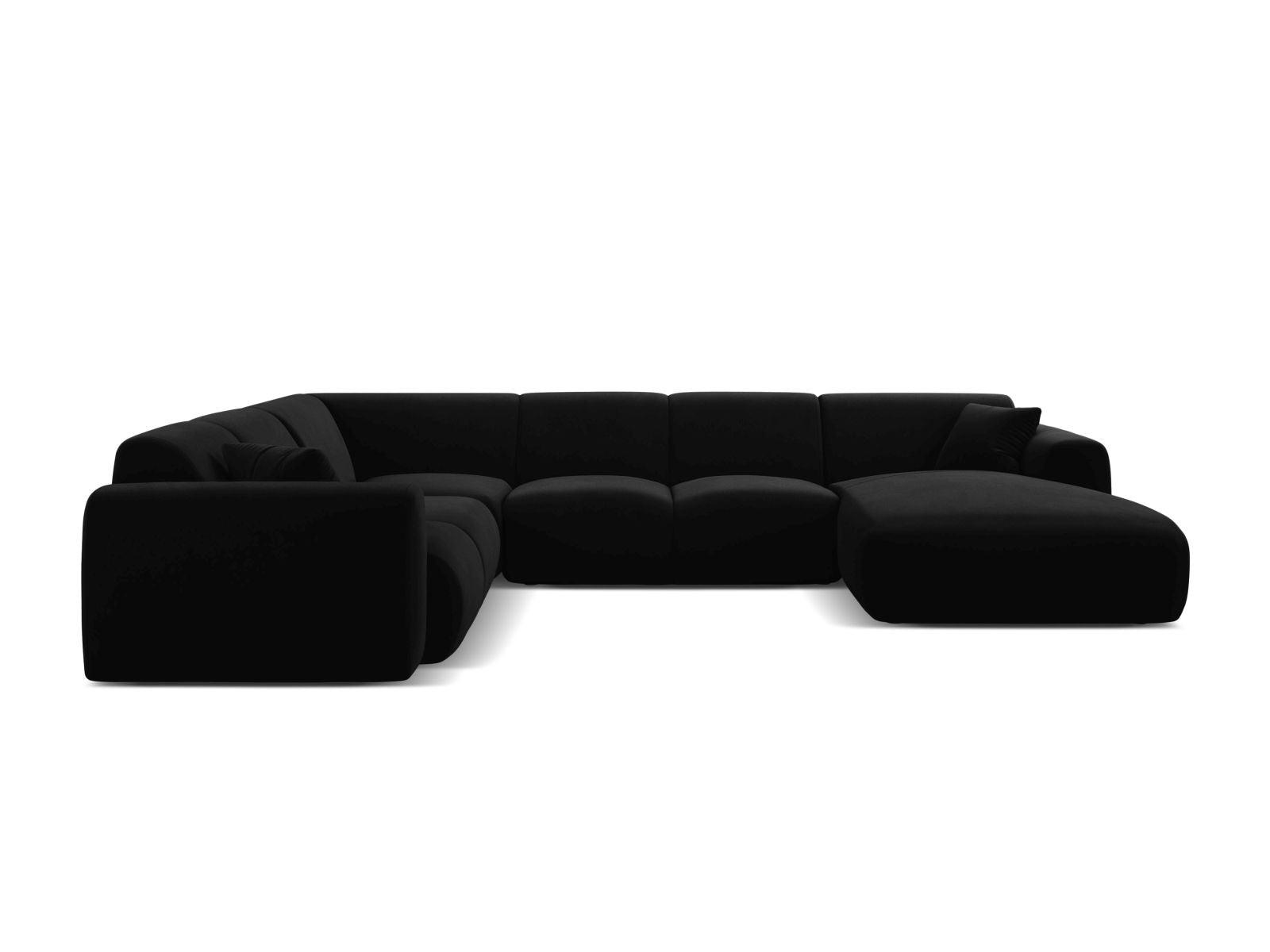 Elegantes 6-Sitzer Ecksofa Molino in Schwarz, ideal für moderne Wohnräume. Modular und komfortabel, perfekt für gesellige Abende.