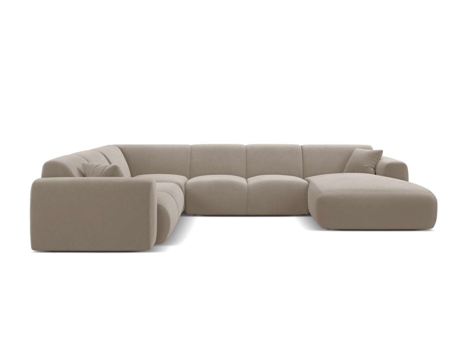 Elegantes 6-Sitzer Ecksofa Molino in hellem Beige, ideal für moderne Wohnräume, präsentiert sich in stilvollem Design und modularer Form.