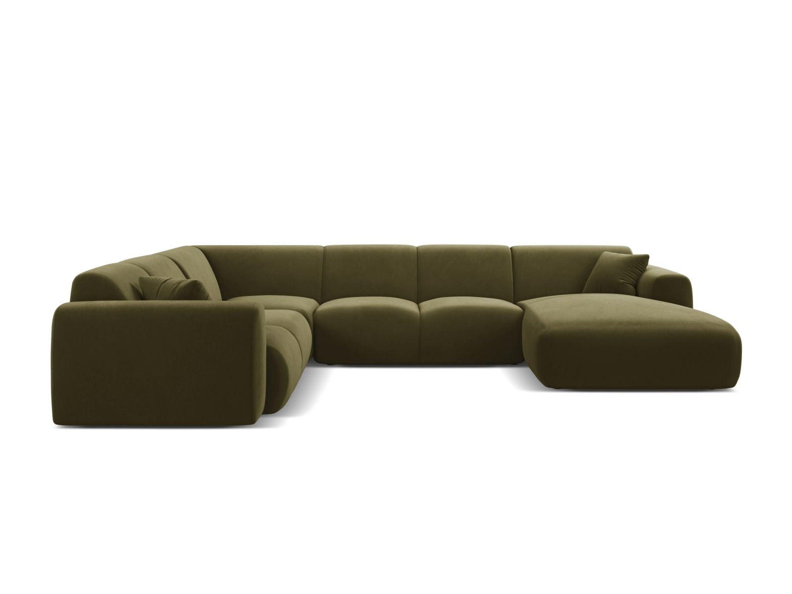 Stylisches 6-Sitzer Ecksofa Molino in sanftem Lichtgrün, ideal für moderne Wohnräume, präsentiert von Micadoni.