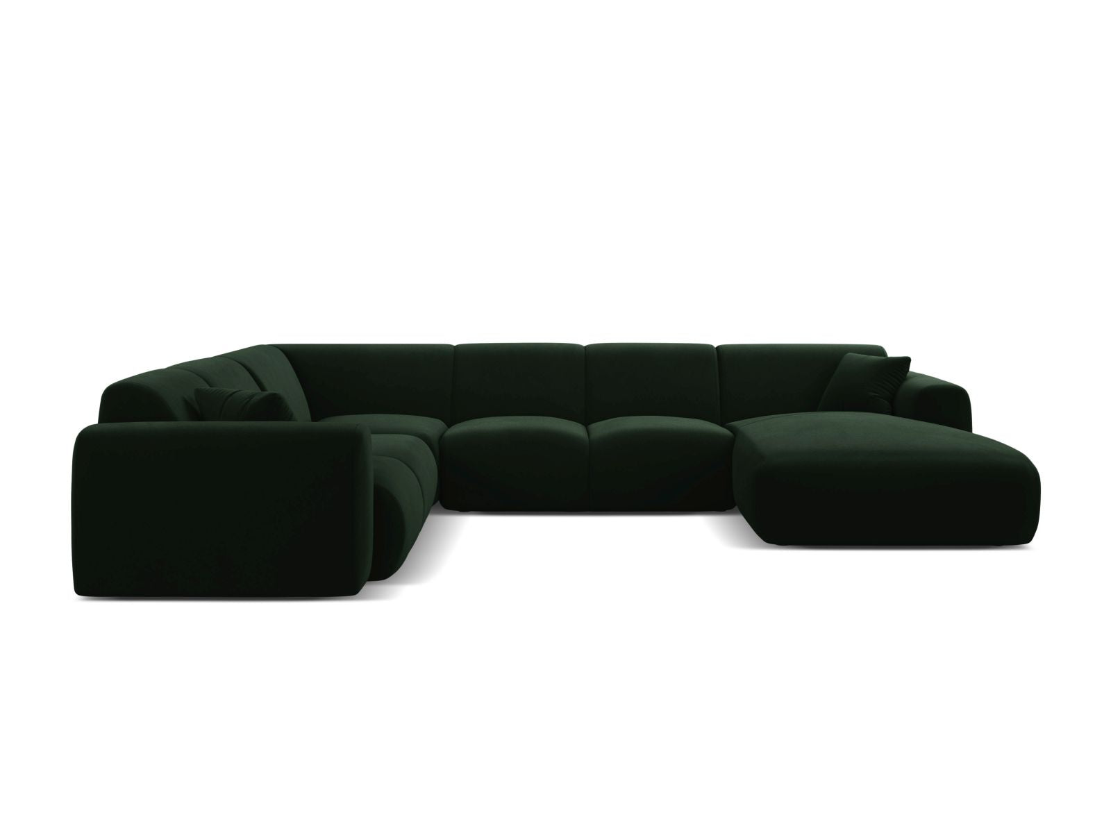 Elegantes 6-Sitzer Ecksofa Molino in Flaschengrün, ideal für moderne Wohnräume. Modular und vielseitig einsetzbar.