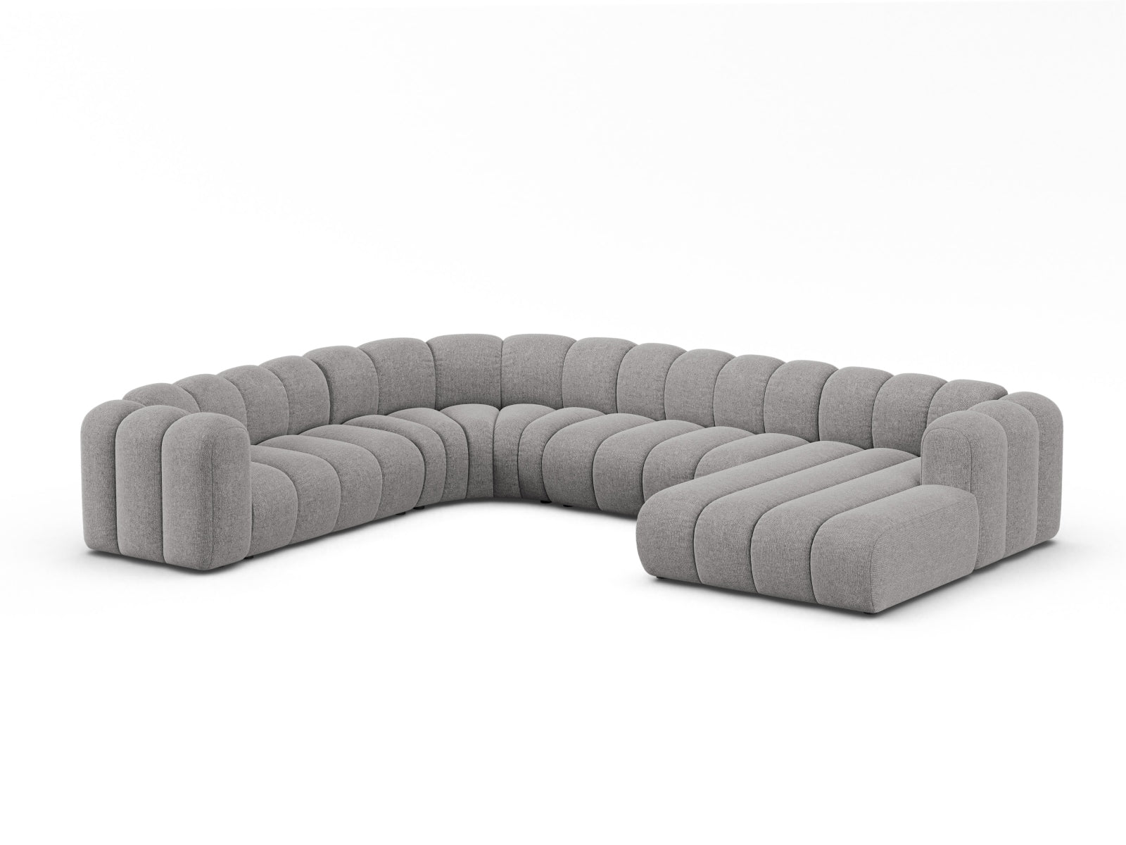 Elegantes Lupine Modular Panoramic Ecksofa links für 6 Personen in hellem Grau, ideal für stilvolle Wohnräume.