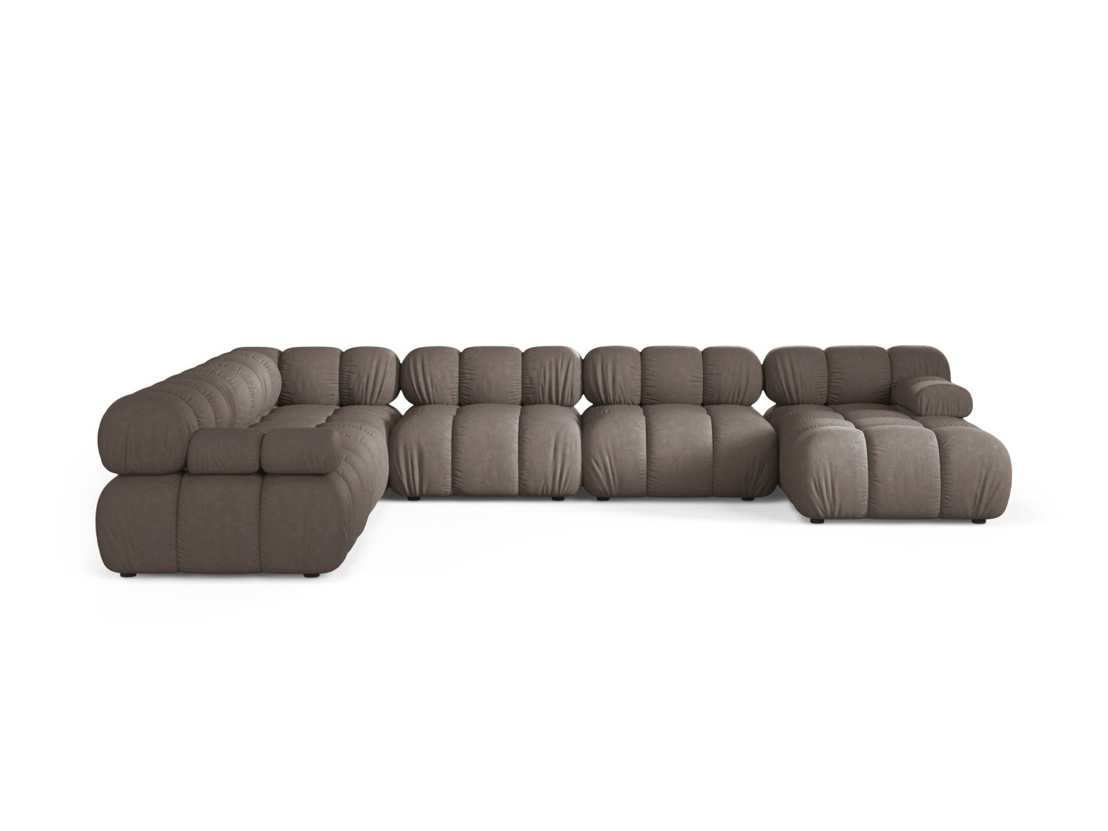 Elegantes 8-Sitzer Ecksofa Panoramic links Bellis in stilvollem Cappuccino-Liberty, ideal für moderne Wohnräume.