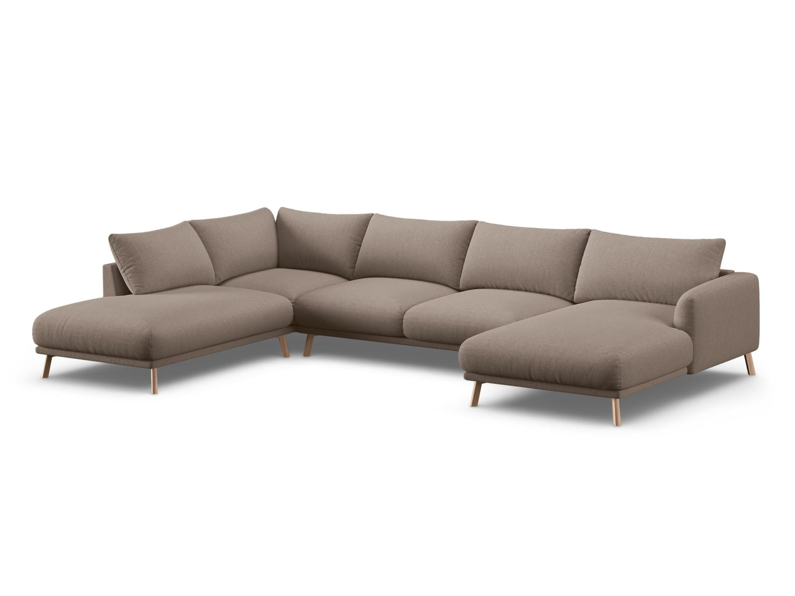 Elegantes 6-Sitzer Ecksofa links Panoramic Naomi in stilvollem Cappuccino-Liberty, ideal für moderne Wohnräume.