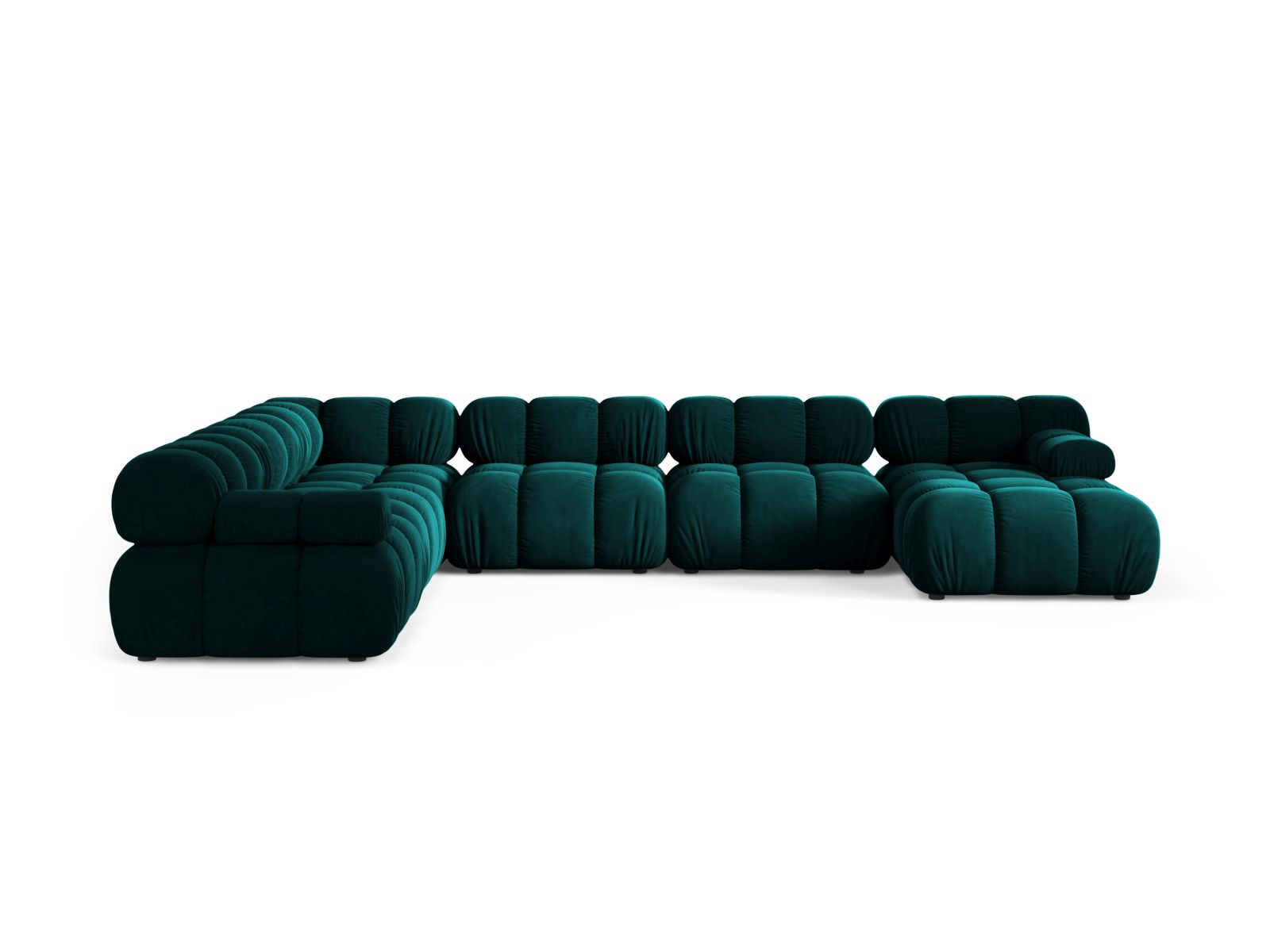 Elegantes 8-Sitzer Ecksofa Panoramic links Bellis in tiefem Petrol, ideal für stilvolle Wohnräume und gesellige Abende.