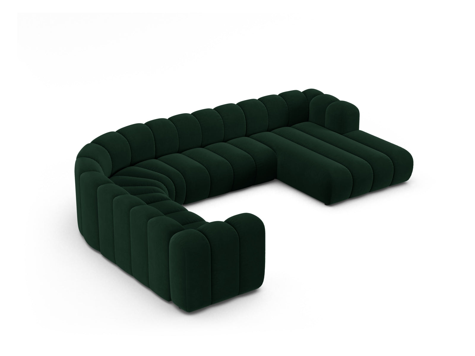 Luxuriöses Lupine Velour Ecksofa links für 6 Personen in tiefem Flaschengrün, perfekt für moderne und gemütliche Wohnambiente.