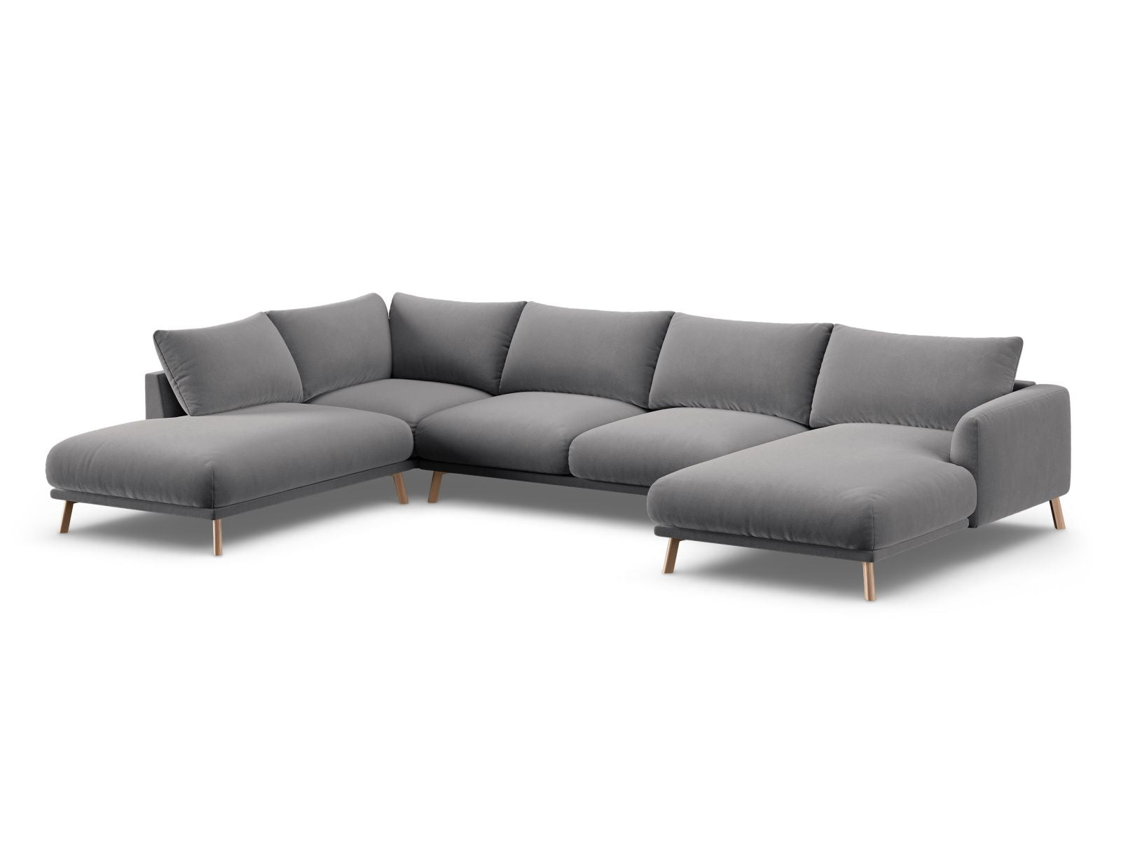 Elegantes 6-Sitzer Panoramic Ecksofa links Naomi in stilvollem Grau, ideal für moderne Wohnräume, präsentiert von Micadoni.