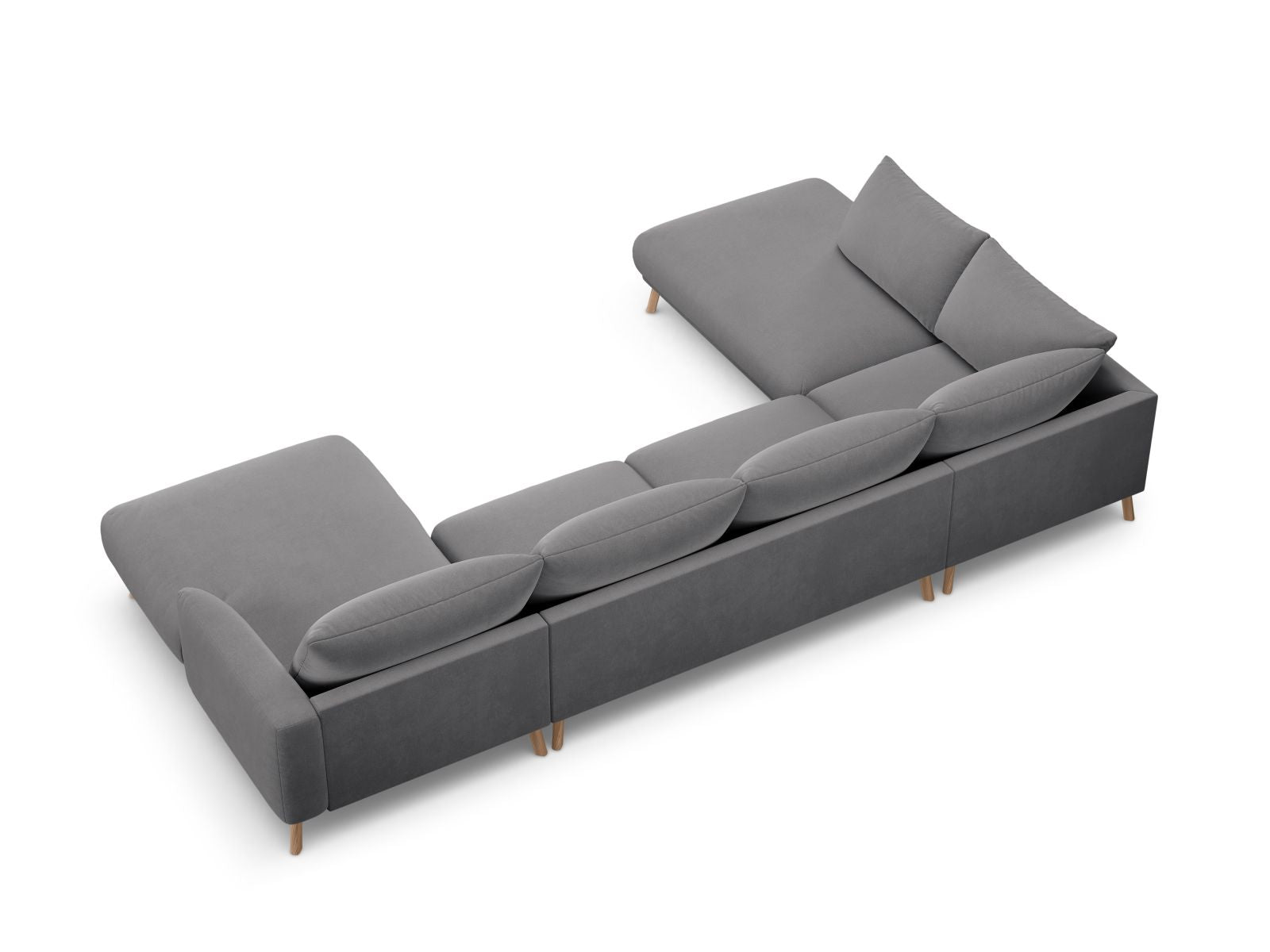 Elegantes 6-Sitzer Ecksofa links Naomi in modernem Design und zeitlosem Grauton, ideal für gemütliche Wohnräume.