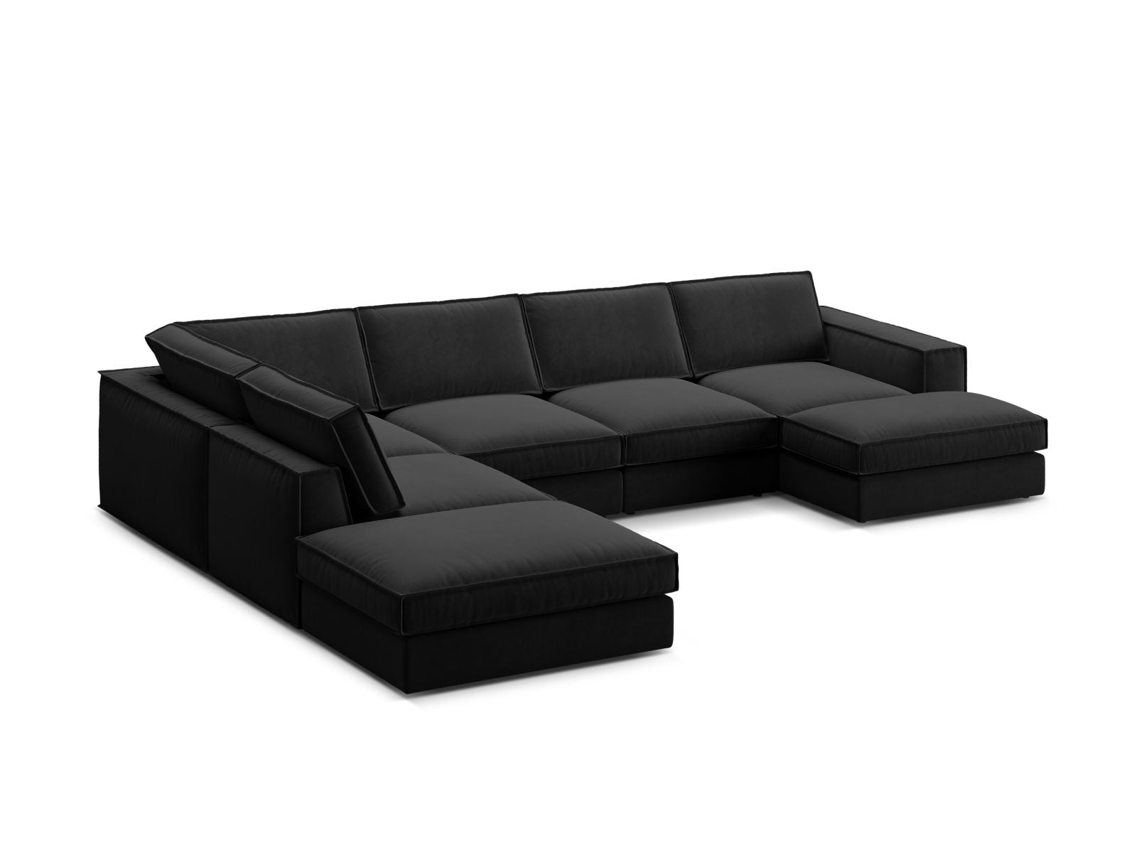 Elegantes 5-Sitzer Ecksofa Panoramic links in Schwarz, ideal für moderne Wohnräume, vereint Komfort und zeitgemäßes Design von Micadoni.