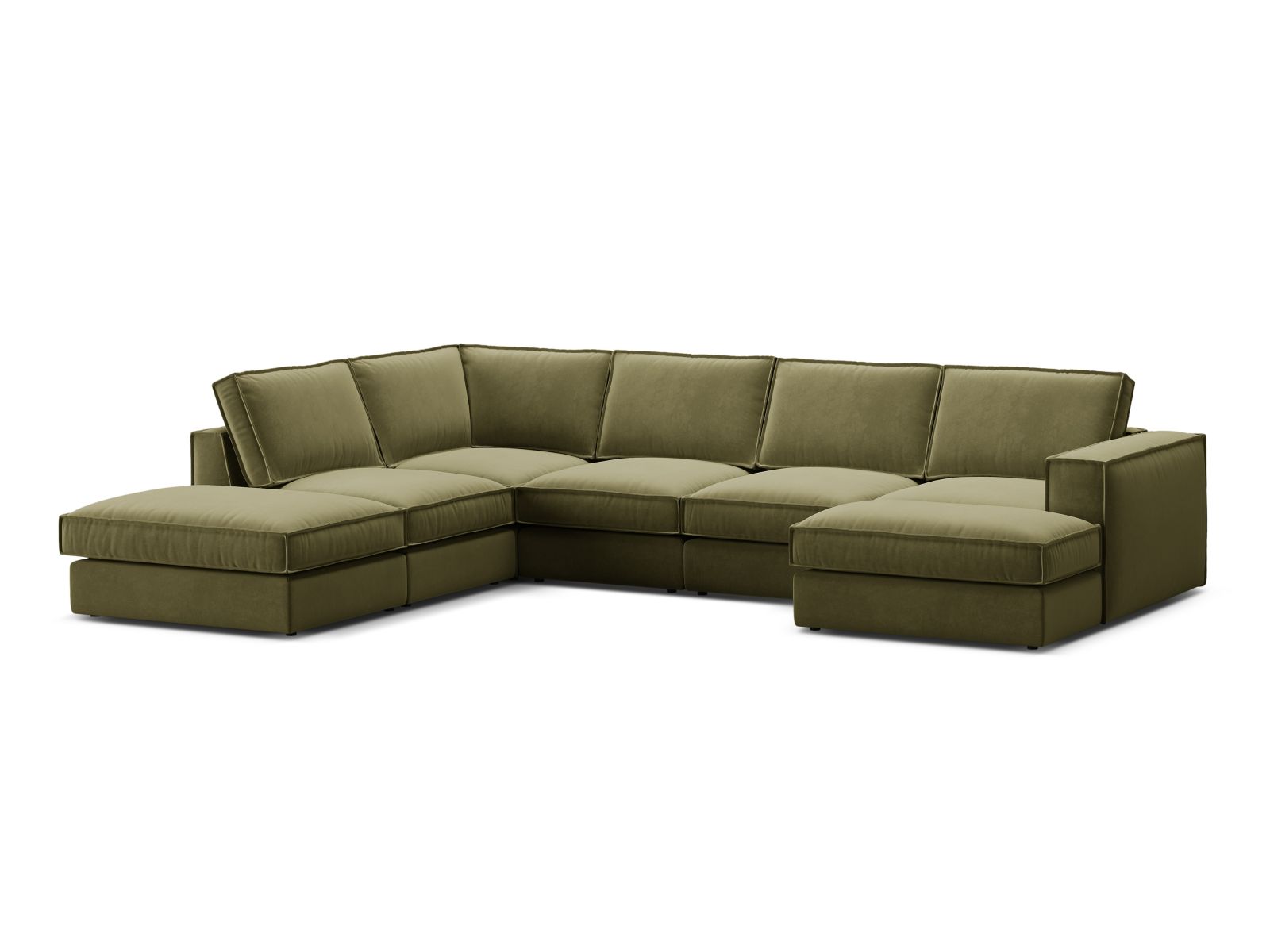 Elegantes 5-Sitzer Ecksofa Panoramic links in stilvollem Green-Salvador, ideal für moderne Wohnräume, von Micadoni.