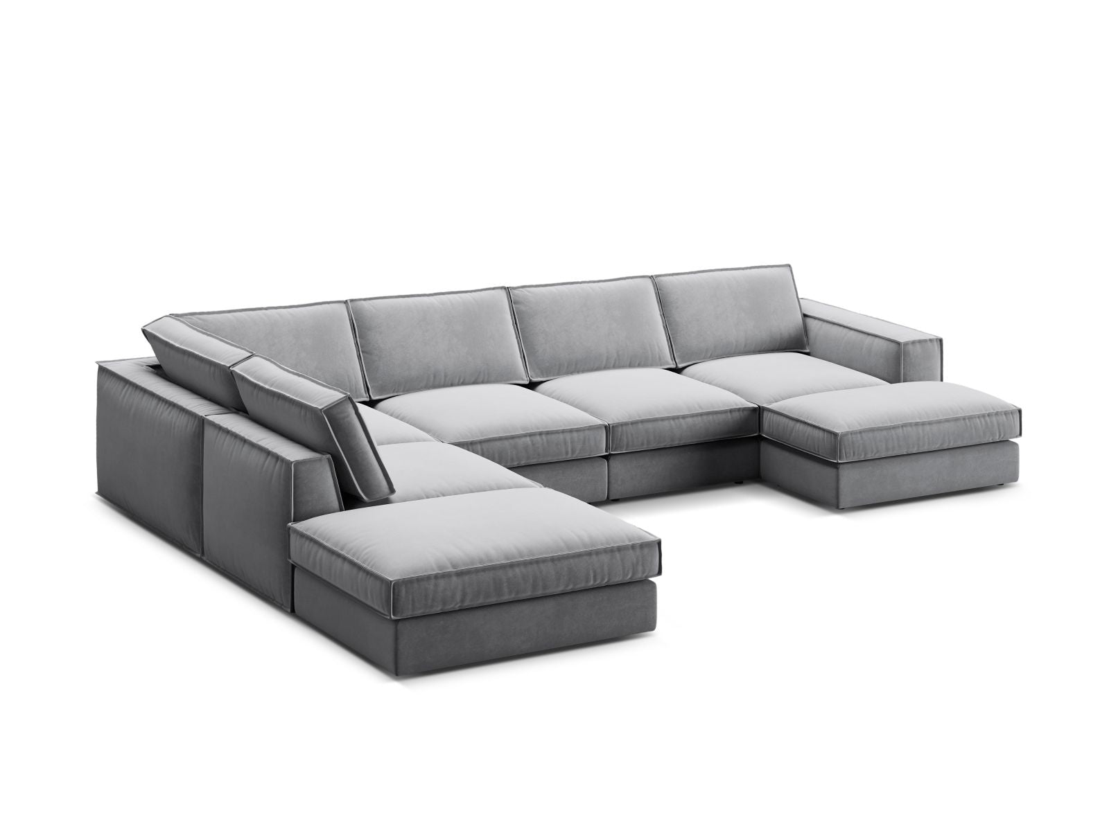 Modernes 5-Sitzer Ecksofa Panoramic links in elegantem Grau von Micadoni, ideal für gemütliche Abende und geschmackvolle Wohnräume.