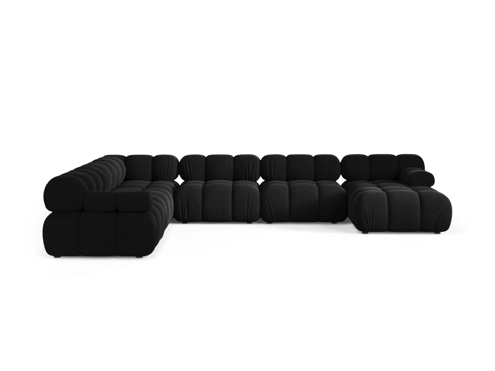 Elegantes 8-Sitzer Ecksofa Panoramic links Bellis in stilvollem Black-Bluvel, ideal für moderne Wohnräume.