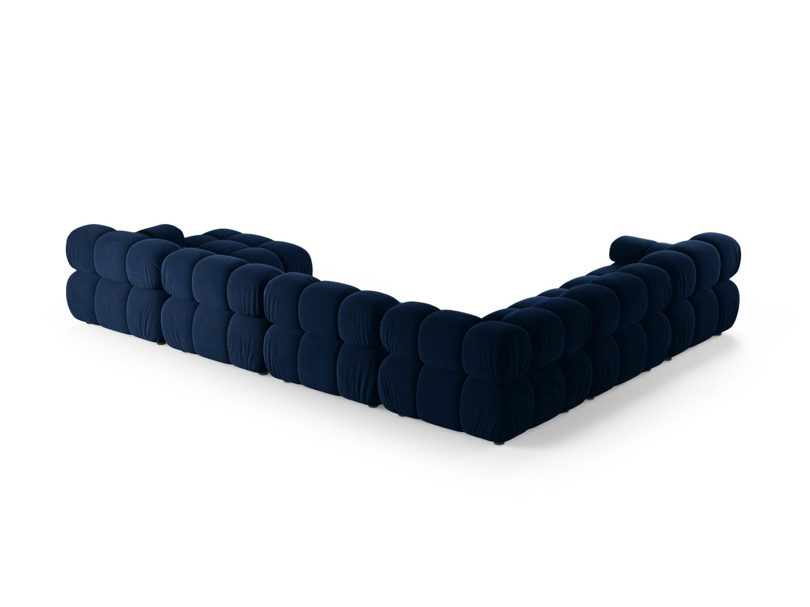 Geräumiges 8-Sitzer Ecksofa Panoramic links in Royal Blue-Bluvel, perfekt für moderne Wohnzimmer und gesellige Abende, von Micadoni.