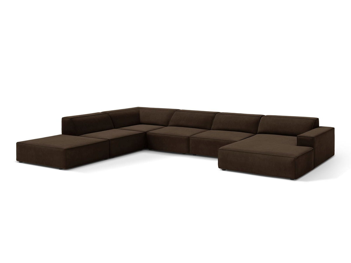 Jodie Velour modulares Panoramic Ecksofa links 7 Sitzer in Dark Brown-Bluvel präsentiert im Onlineshop von KAQTU Design AG. Ecksofa links ist von Micadoni