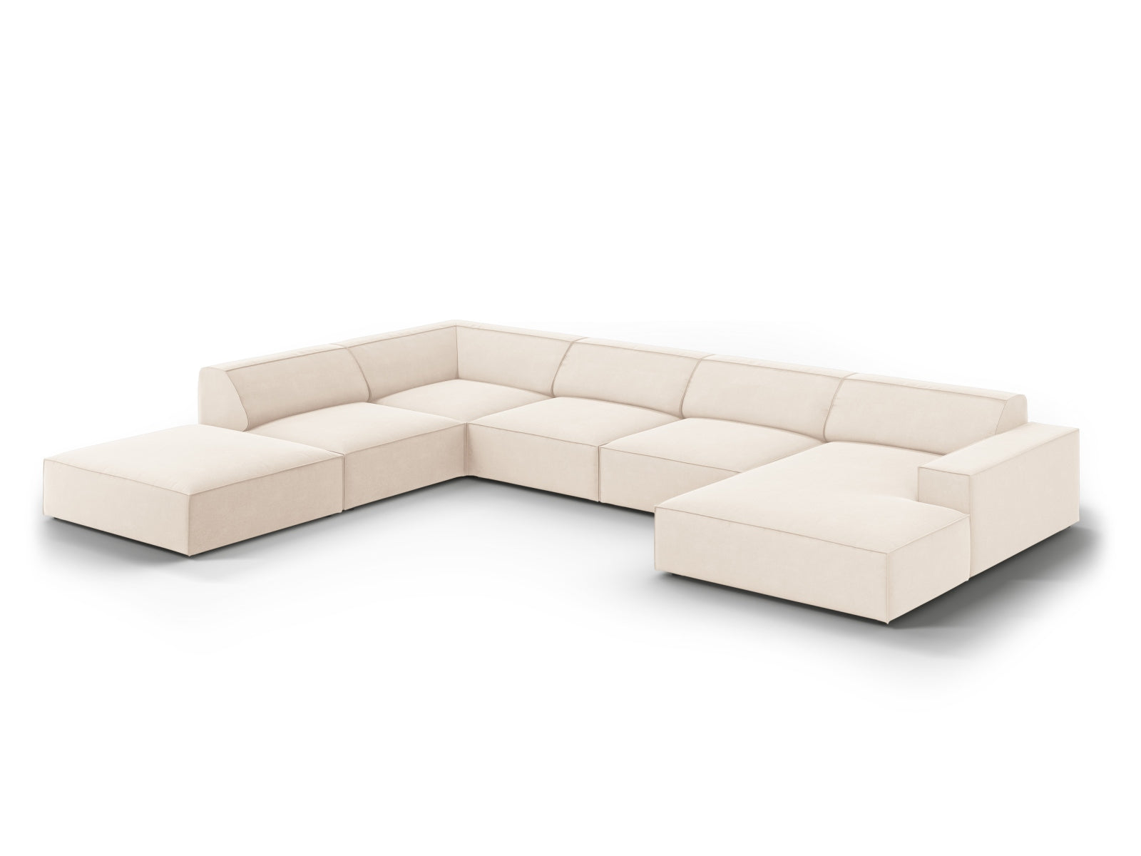 Jodie Velour modulares Panoramic Ecksofa links 7 Sitzer in Light Beige präsentiert im Onlineshop von KAQTU Design AG. Ecksofa links ist von Micadoni